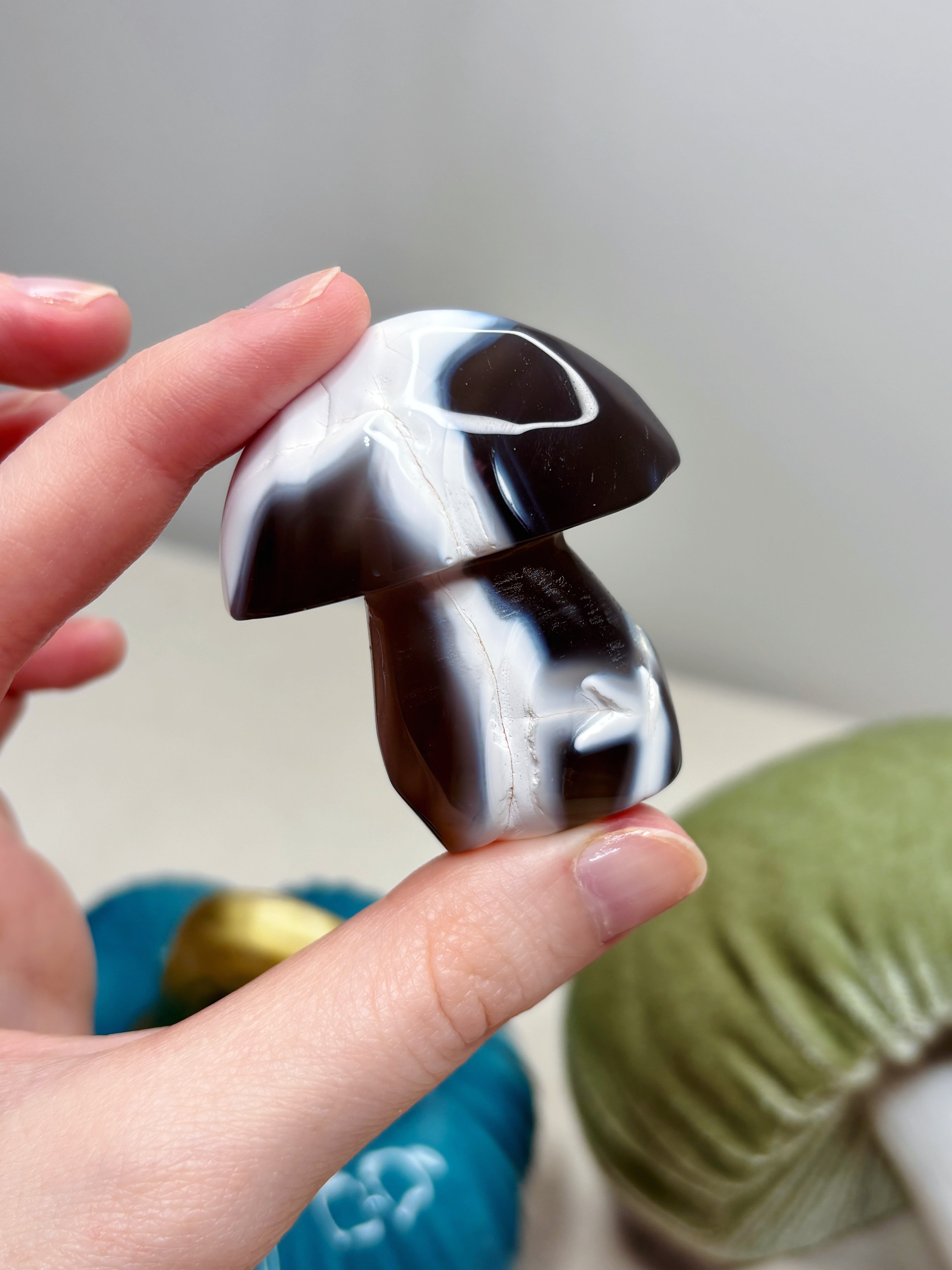 Orca Agate Mushroom Crystal, Hand Carved Natural Gemstone Mushroom