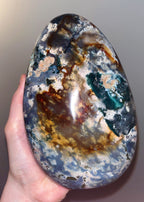 Huge Ocean Jasper Freeform, Polished Blue & Pink Sea Jasper Cut Base