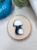 Blue & White Orca Agate Mushroom, Hand-Carved Natural Gemstone Mushroom