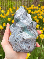 Large Ocean Jasper Flame, Polished Pastel Sea Jasper Freeform Cut Base