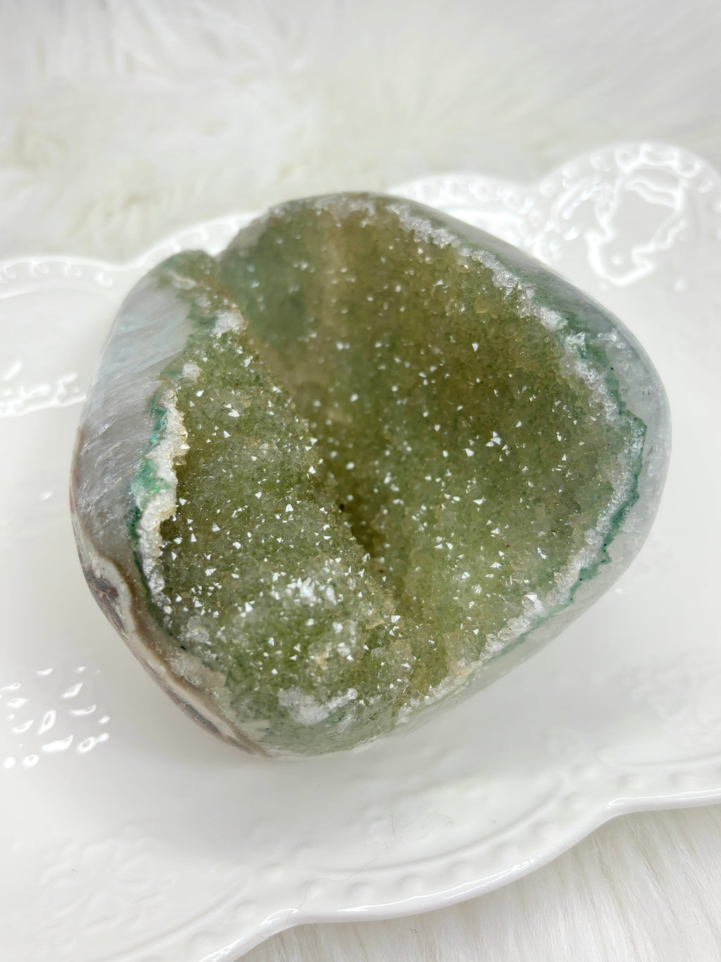 Green Amethyst Crystal with Quartz Matrix, Raw Rainbow Amethyst