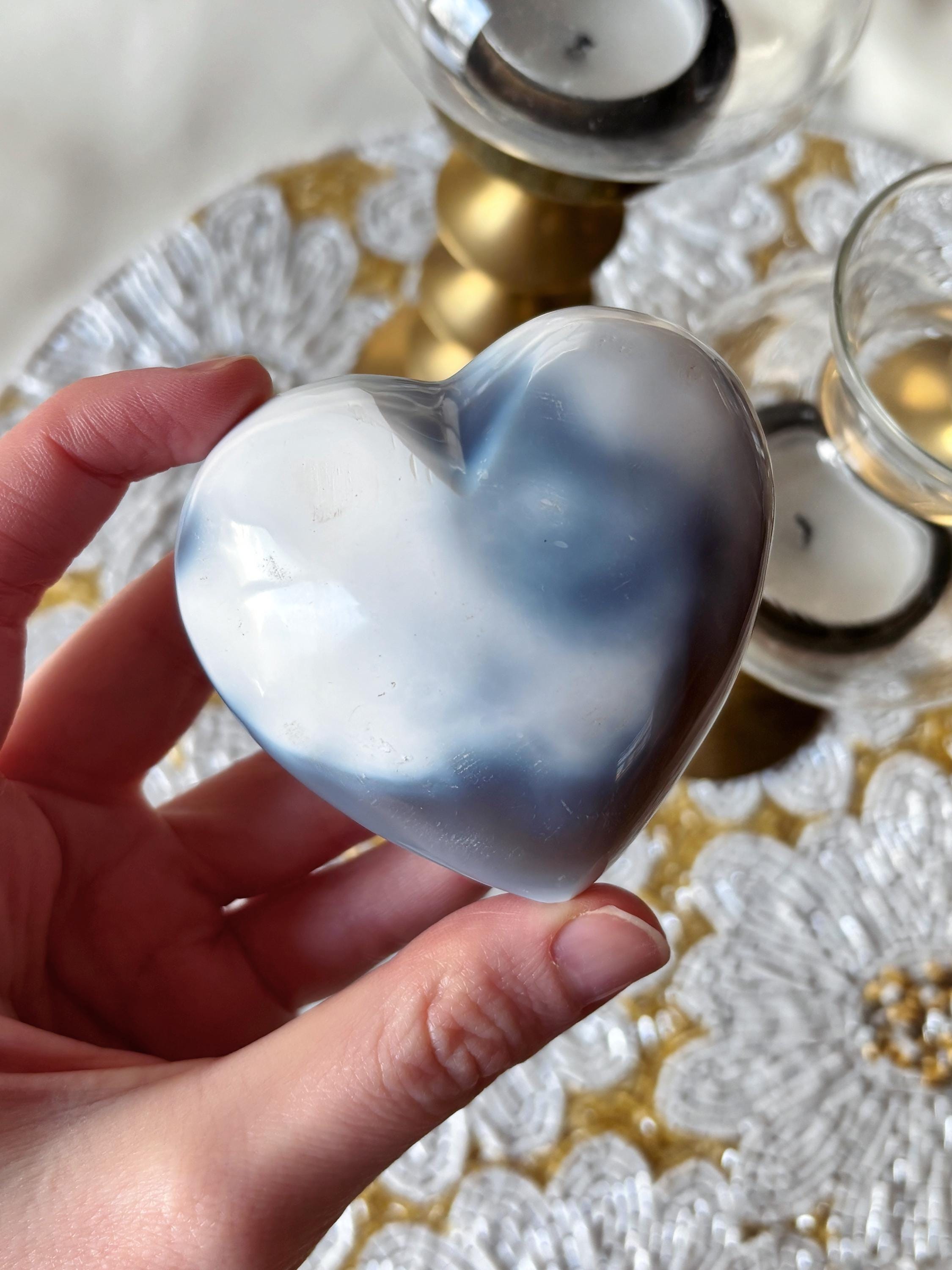 Puffy Blue Orca Agate Heart