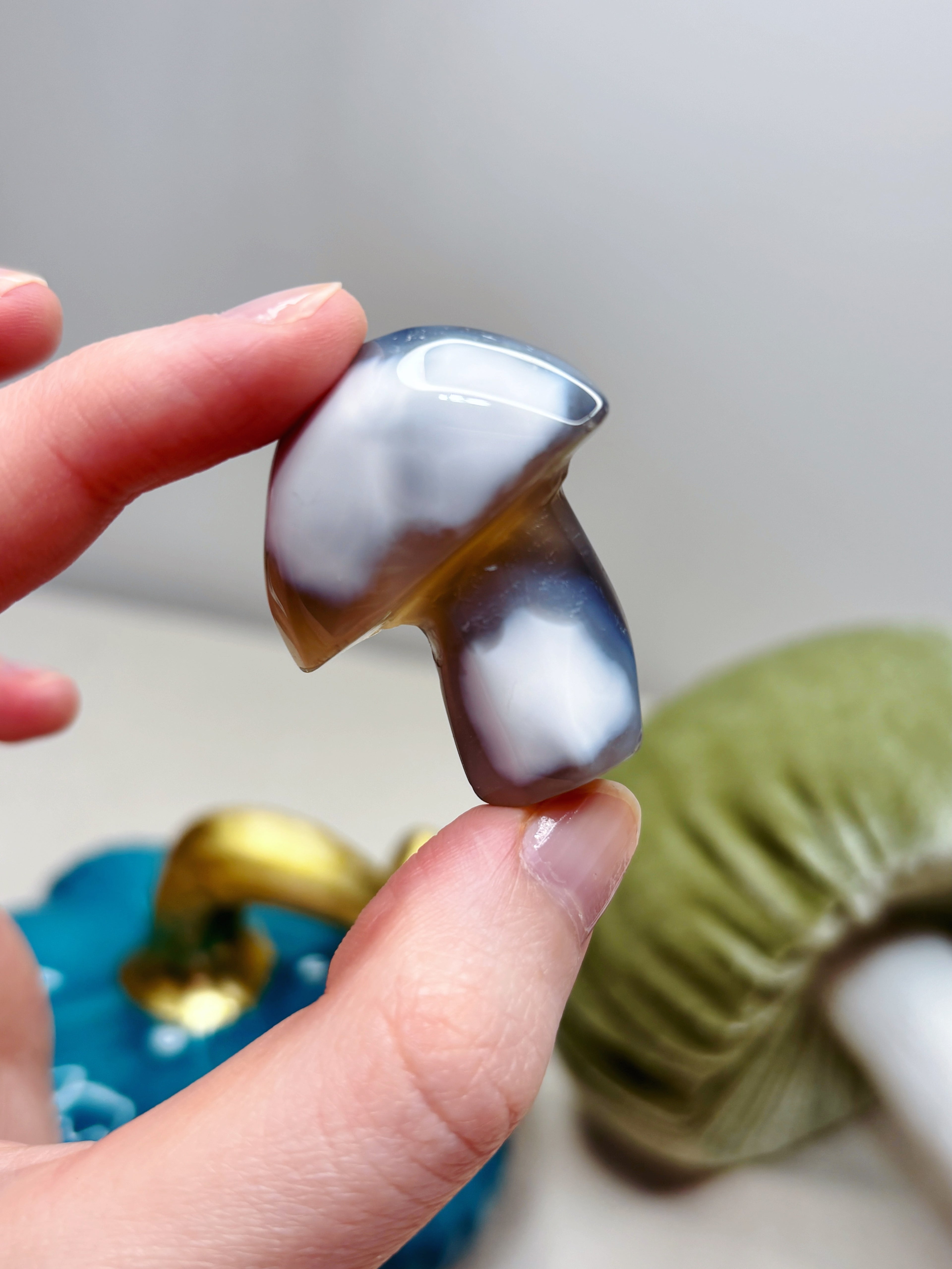Orca Agate Mushroom Crystal, Hand Carved Natural Gemstone Mushroom
