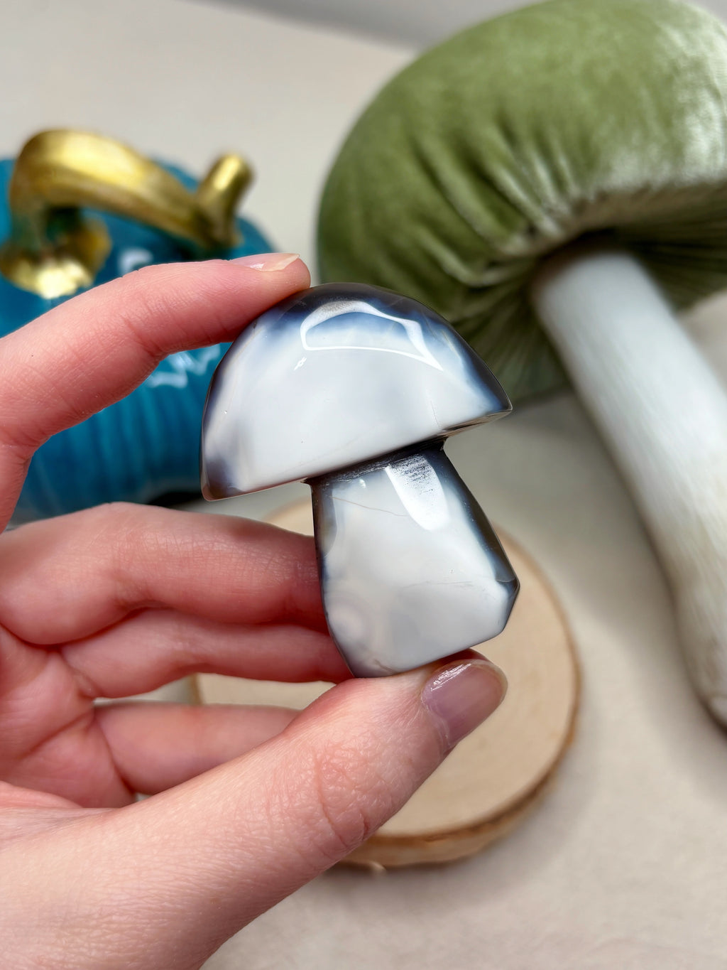 Orca Agate Mushroom Crystal, Hand Carved Natural Gemstone Mushroom