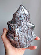 Large Ocean Jasper Flame, Polished Pastel Sea Jasper Freeform Cut Base