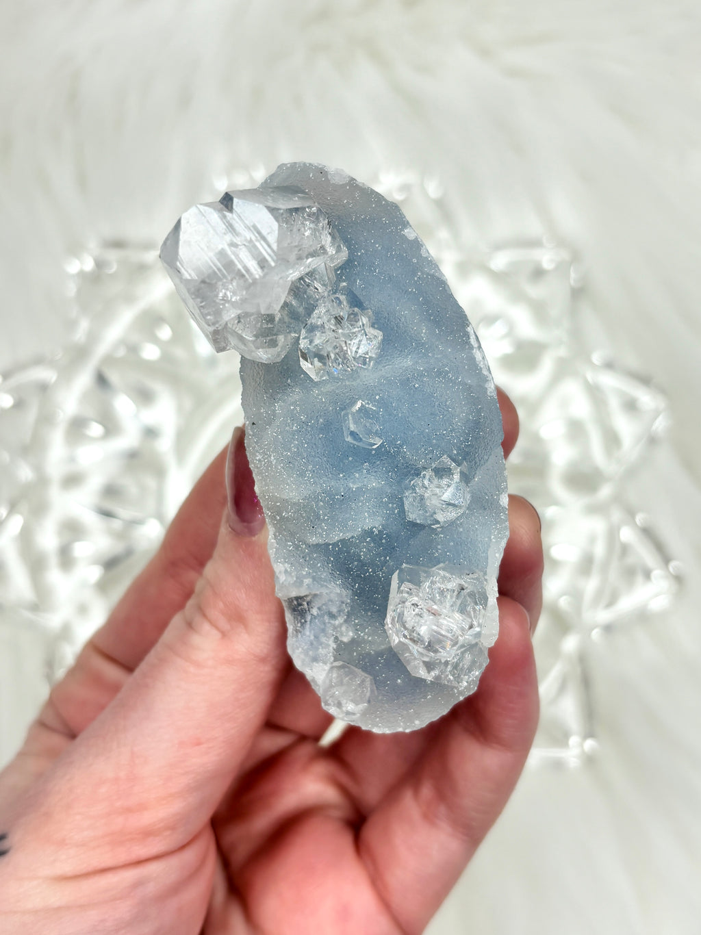 Rare Blue Sugar Apophyllite Crystal, Natural Cubic Ice Apophyllite Specimen