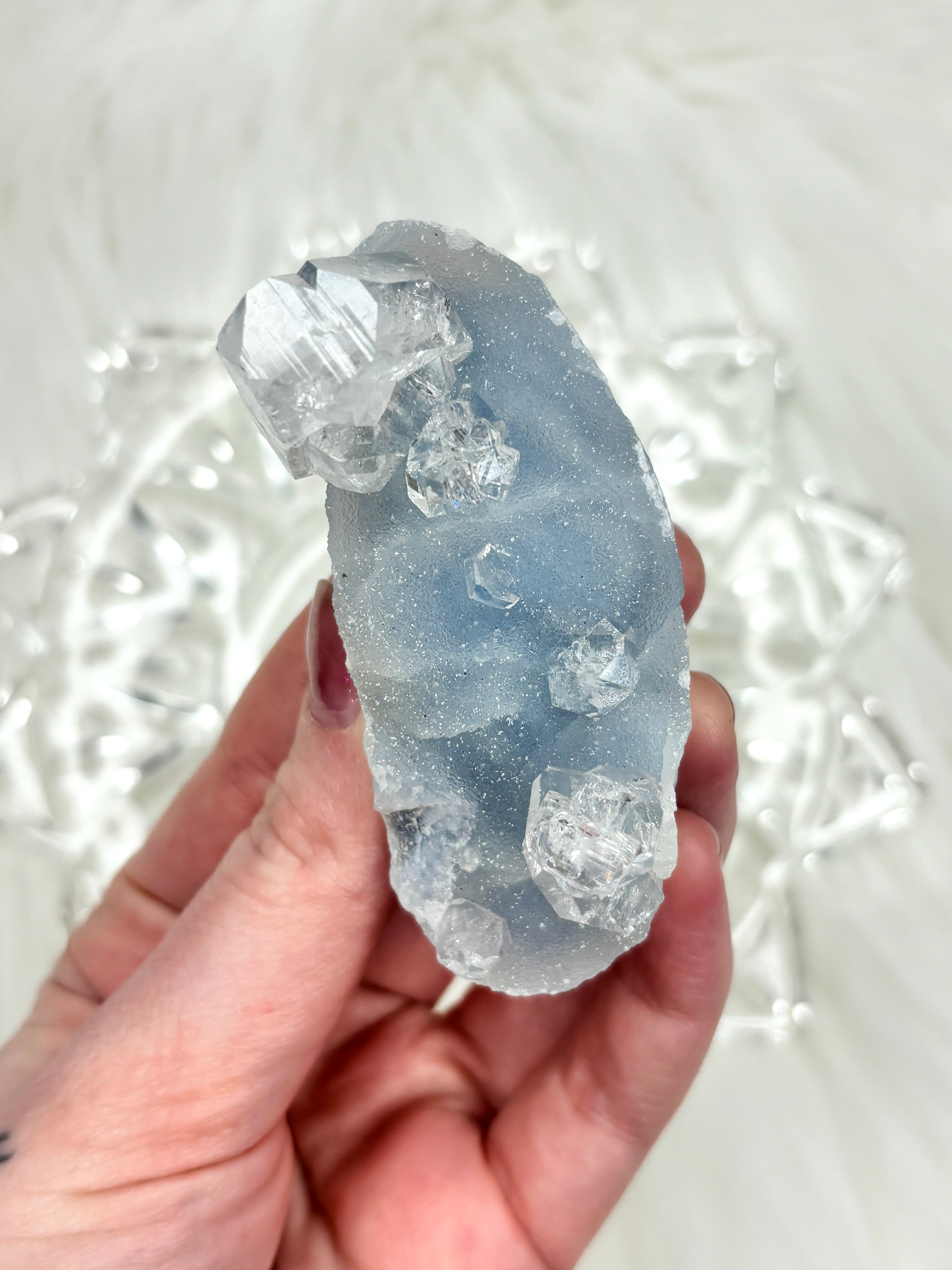 Rare Blue Sugar Apophyllite Crystal, Natural Cubic Ice Apophyllite Specimen
