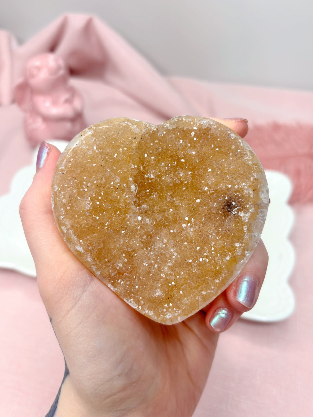 Yellow Amethyst Heart, Raw Rainbow Sugar Amethyst Crystal