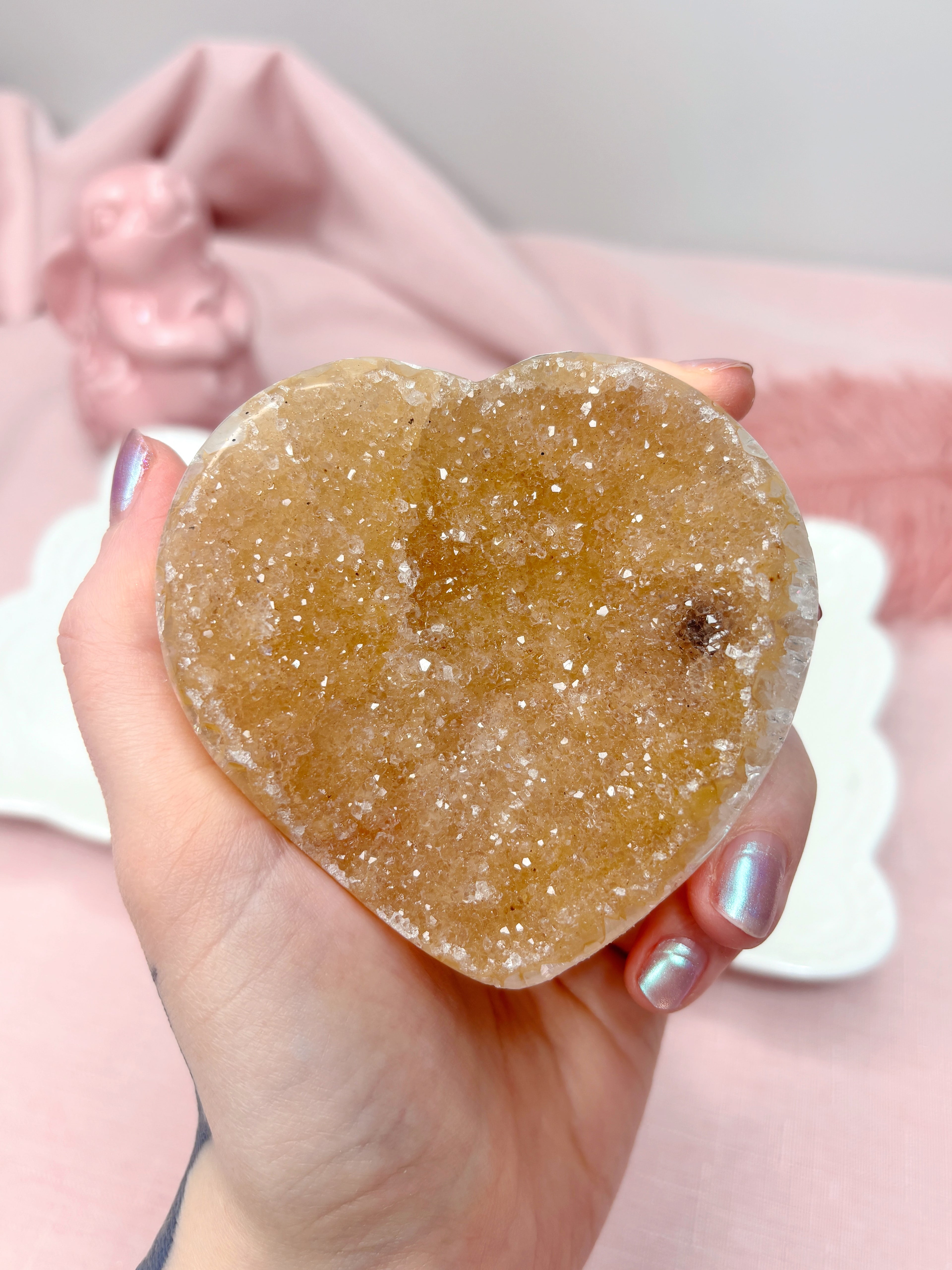 Yellow Amethyst Heart, Raw Rainbow Sugar Amethyst Crystal