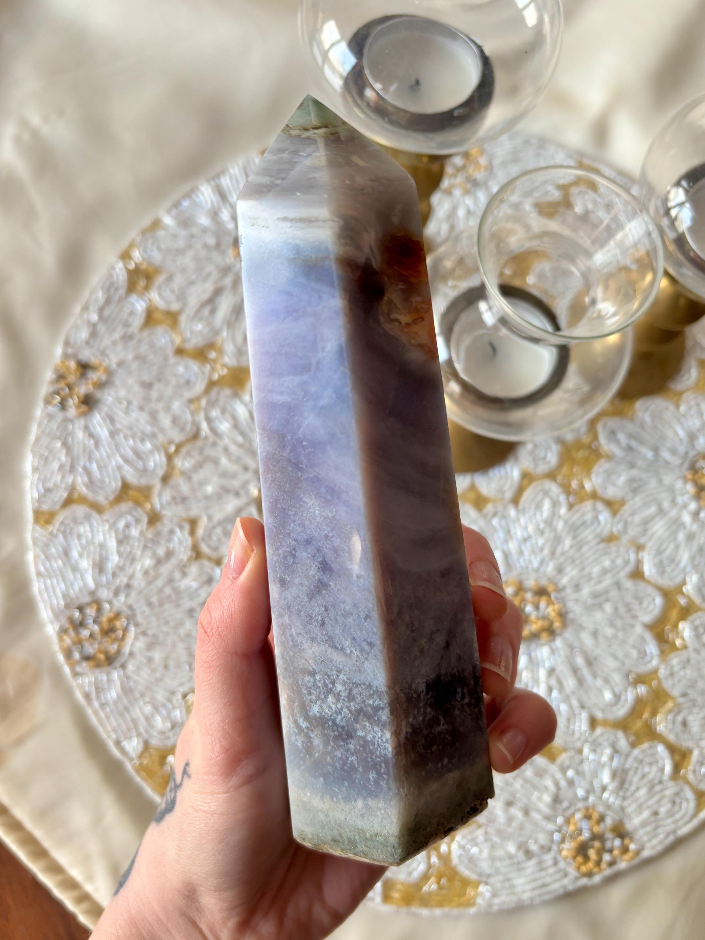 Pastel Ocean Jasper Tower, Lavender Orbicular Ocean Jasper Crystal Point