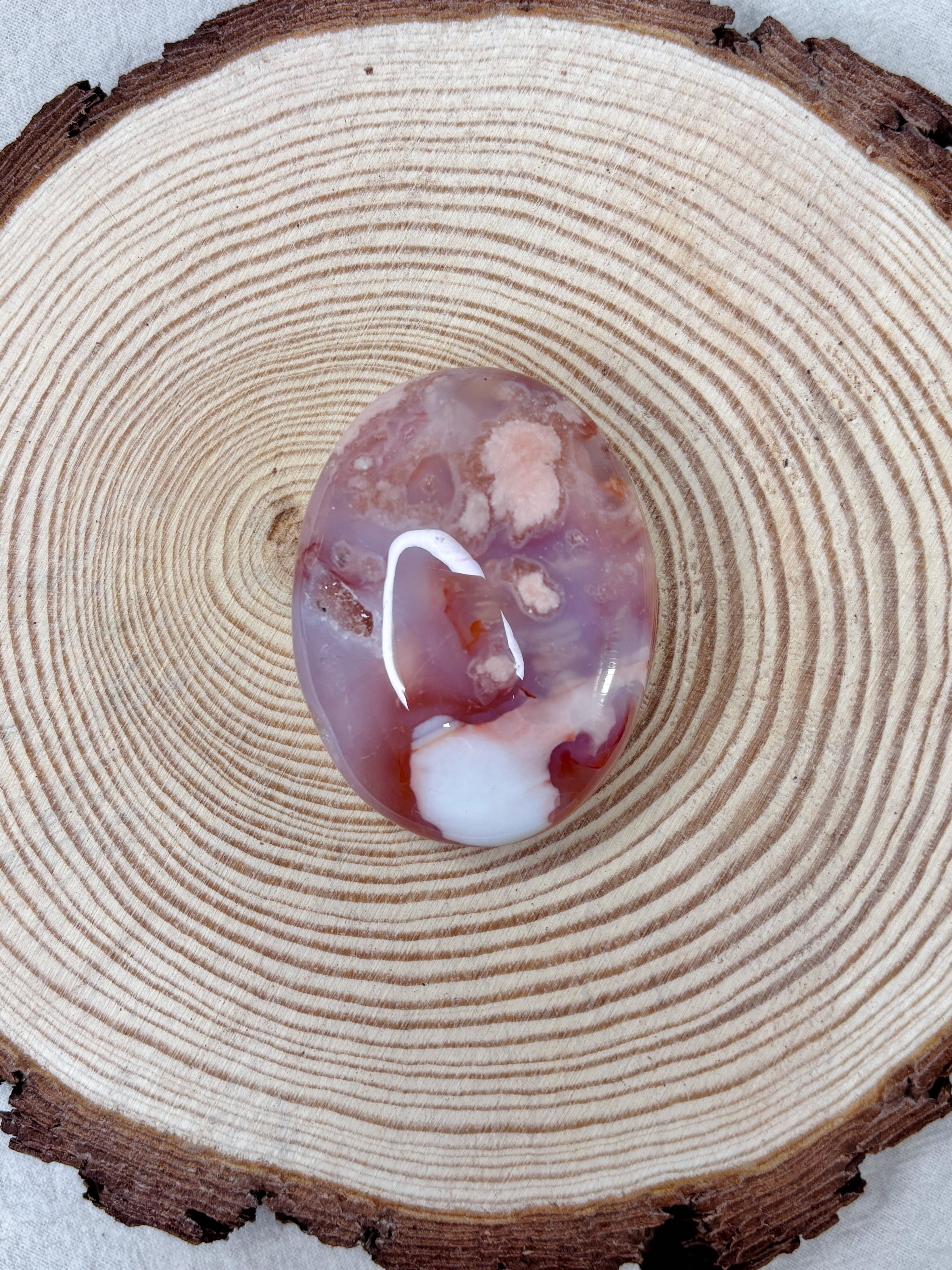 Pink Carnelian Flower Agate Palmstone