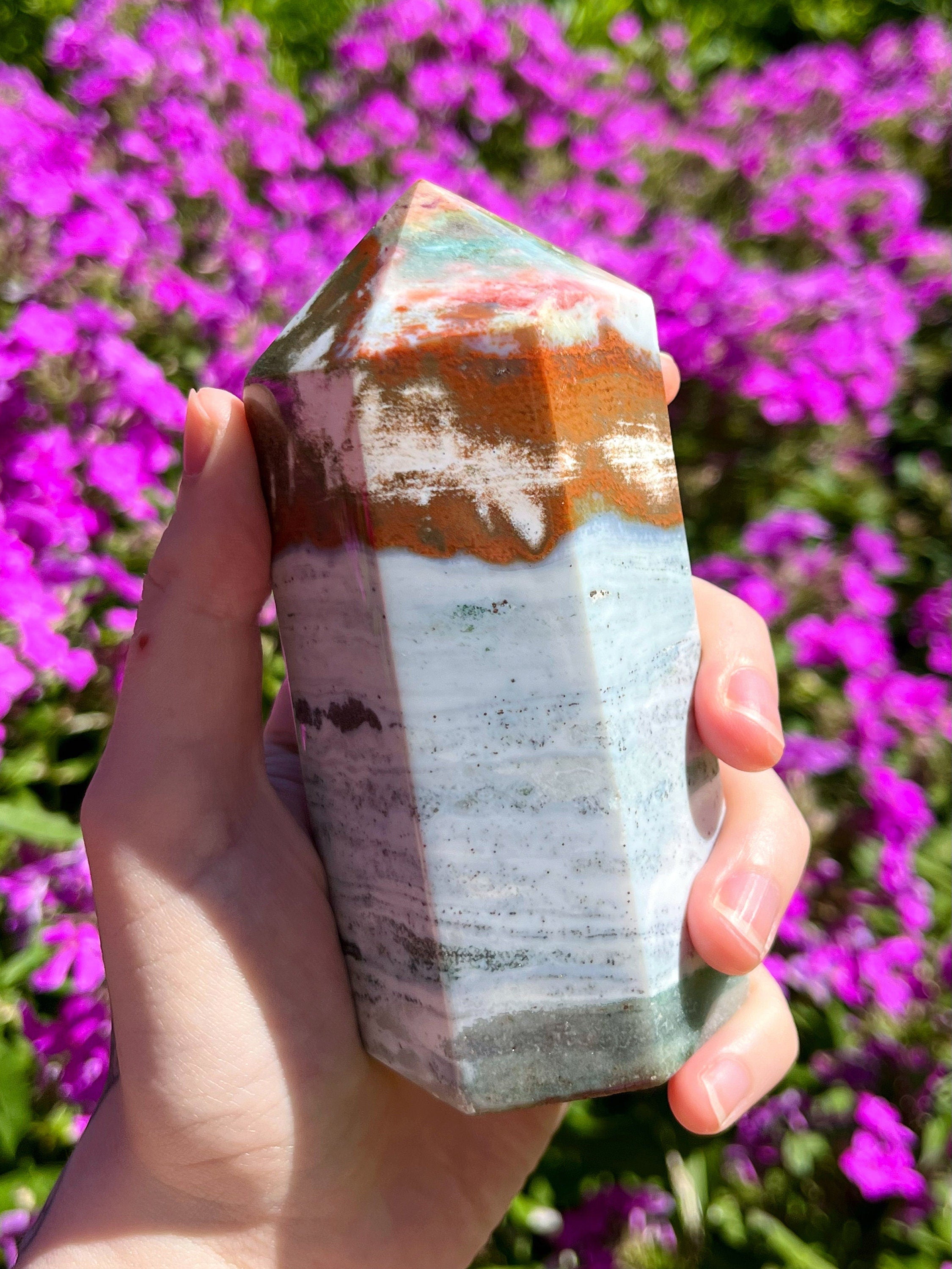 Large Ocean Jasper Tower • Blue Ocean Jasper • Pastel Rainbow Ocean Jasper • Polished Sea Jasper Point