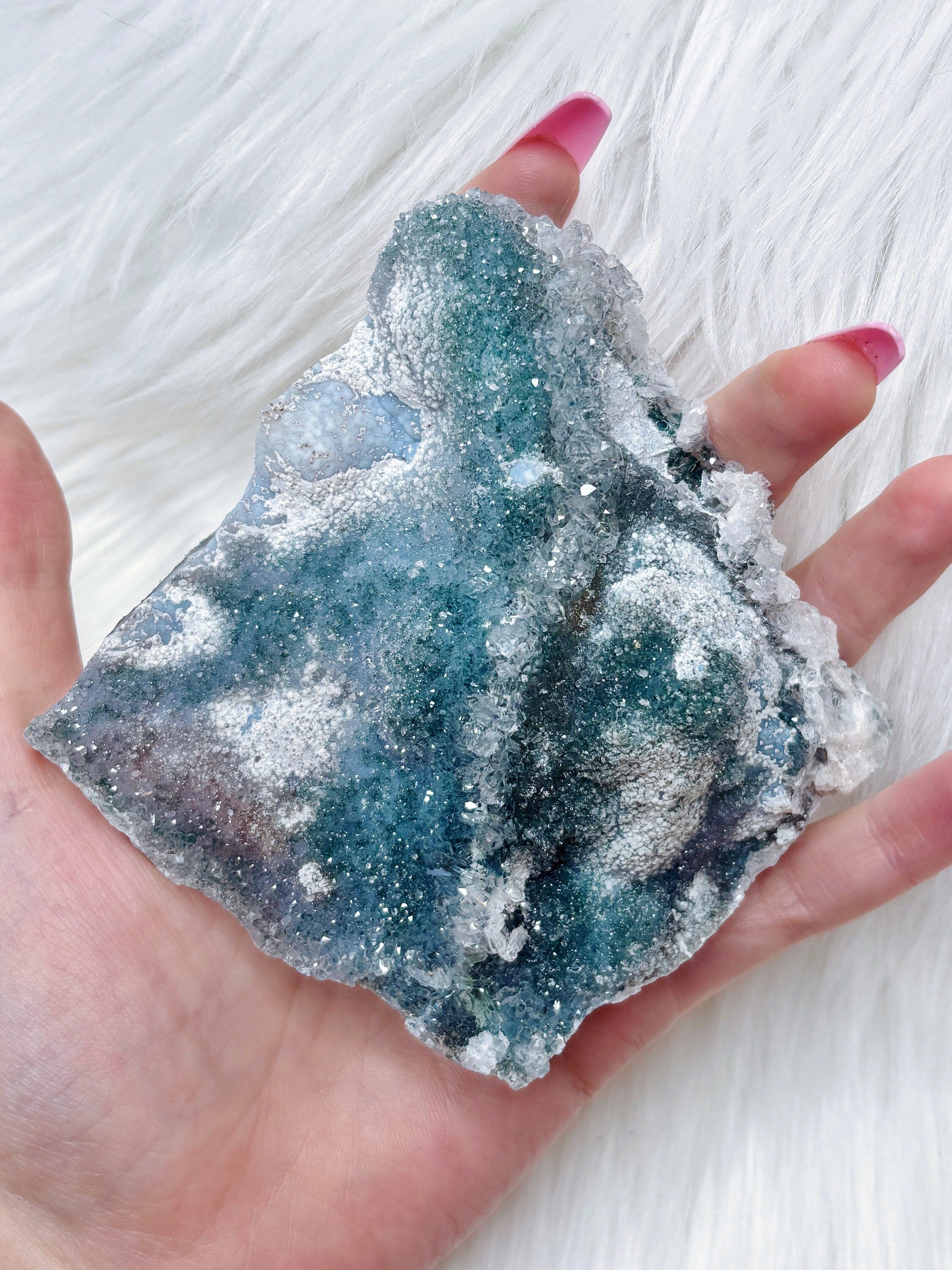 Blue Green Amethyst Crystal, Raw "Rainbow" Galaxy Sugar Amethyst