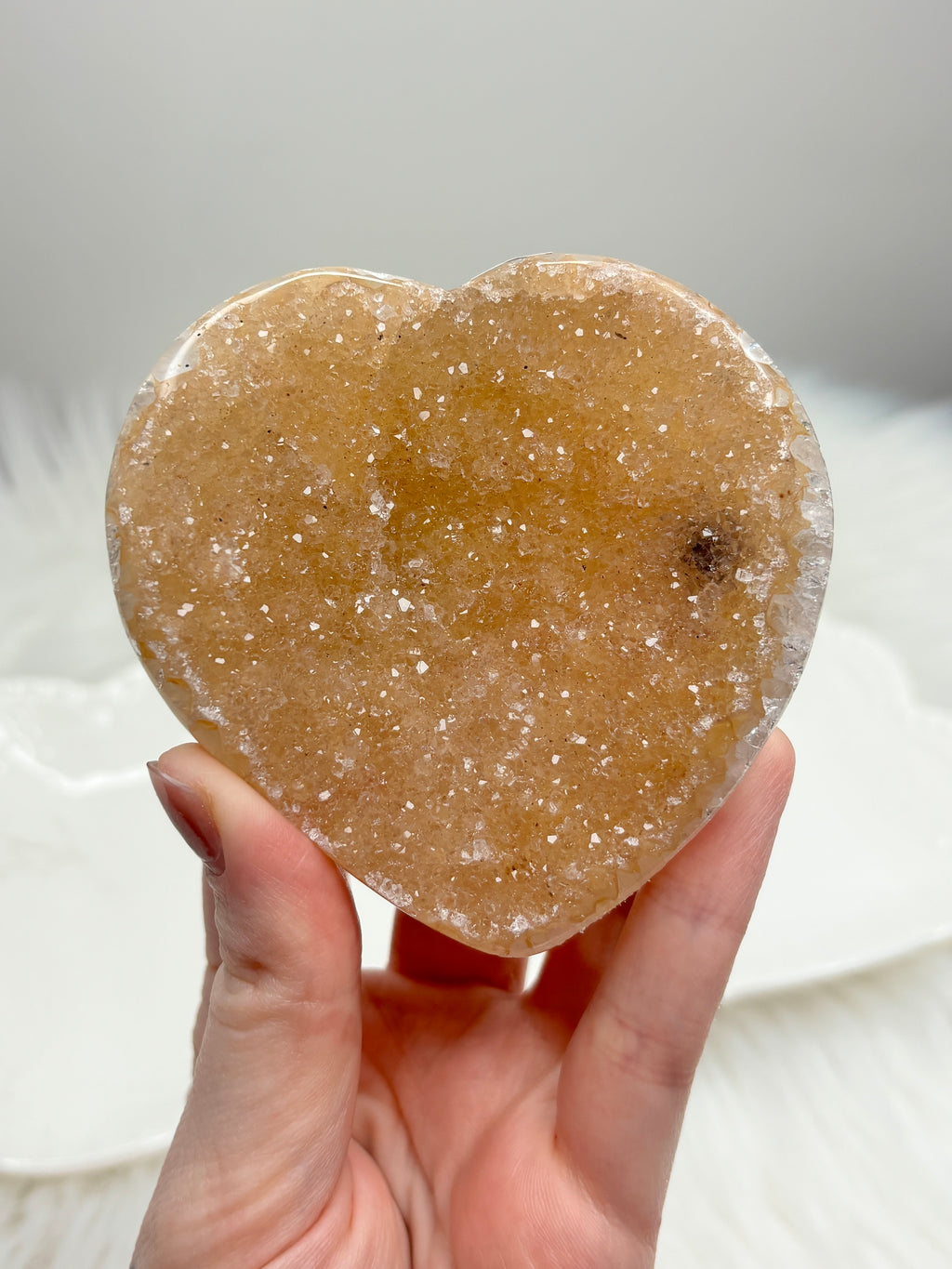 Yellow Amethyst Heart, Raw Rainbow Sugar Amethyst Crystal