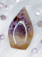"Feather" Amethyst & Agate Freeform, Purple Amethyst with Creamy Yellow Agate & Quartz Crystal Cut Base