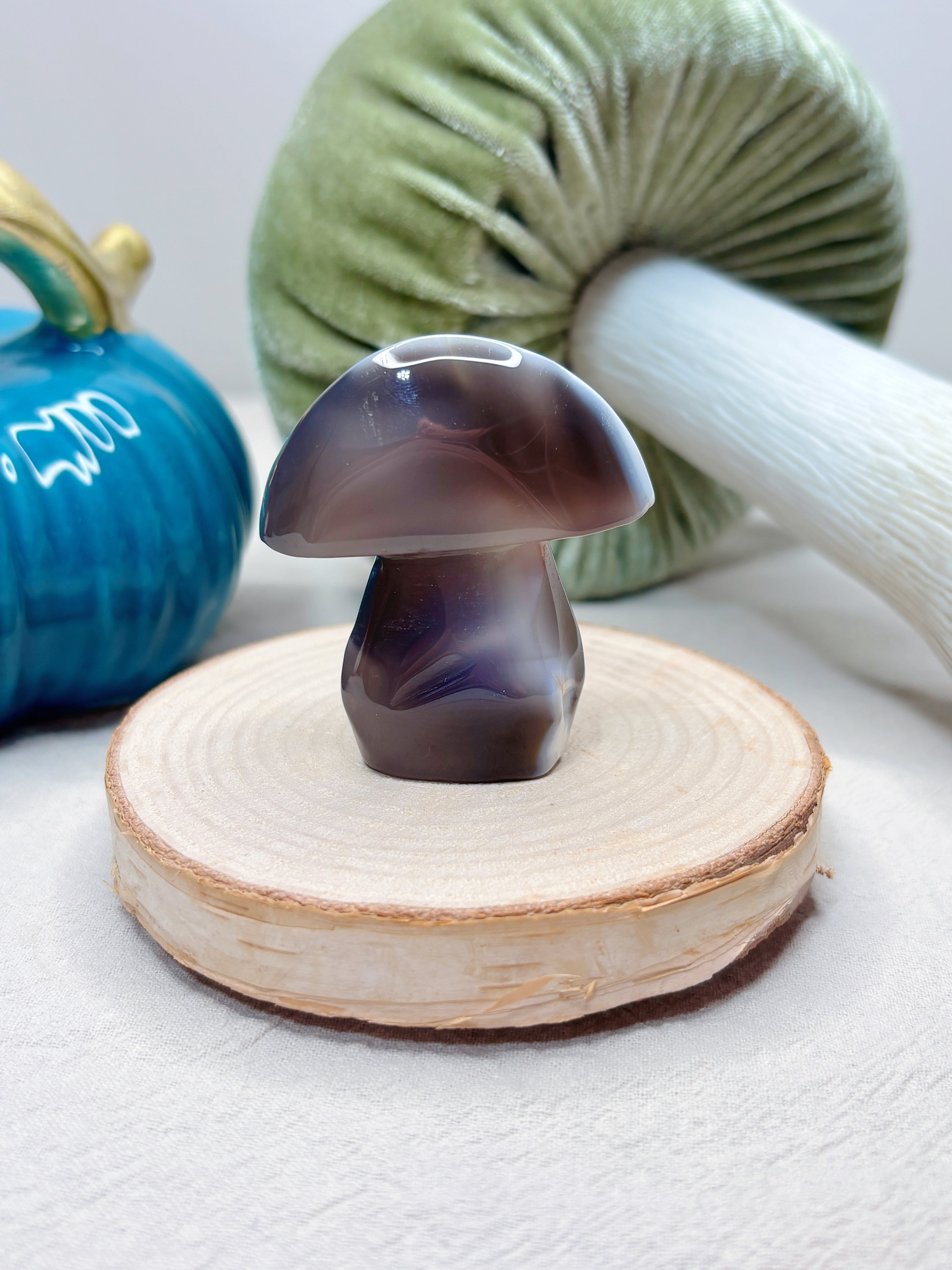 Orca Agate Mushroom Crystal, Hand Carved Natural Gemstone Mushroom