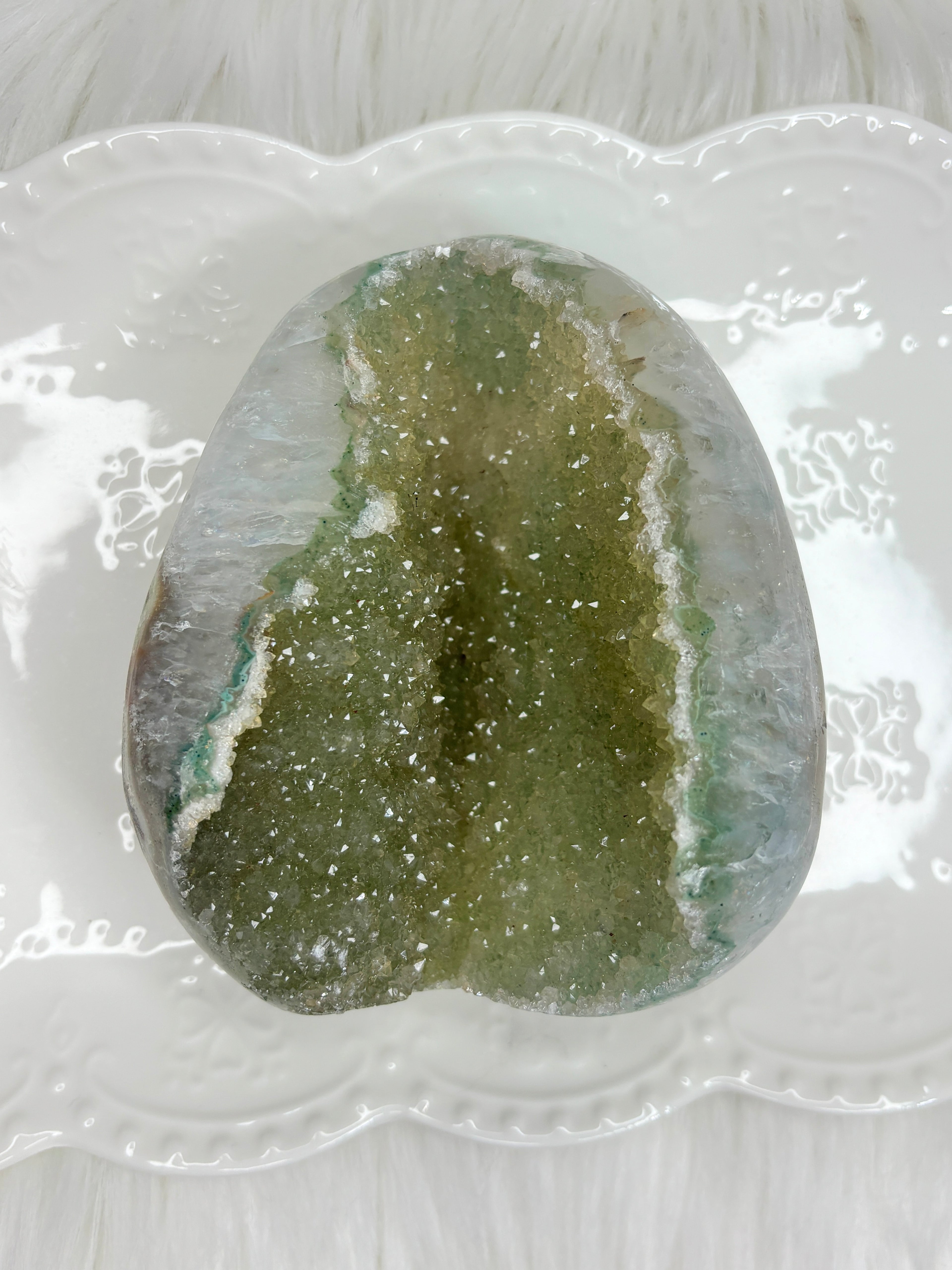 Green Amethyst Crystal with Quartz Matrix, Raw Rainbow Amethyst