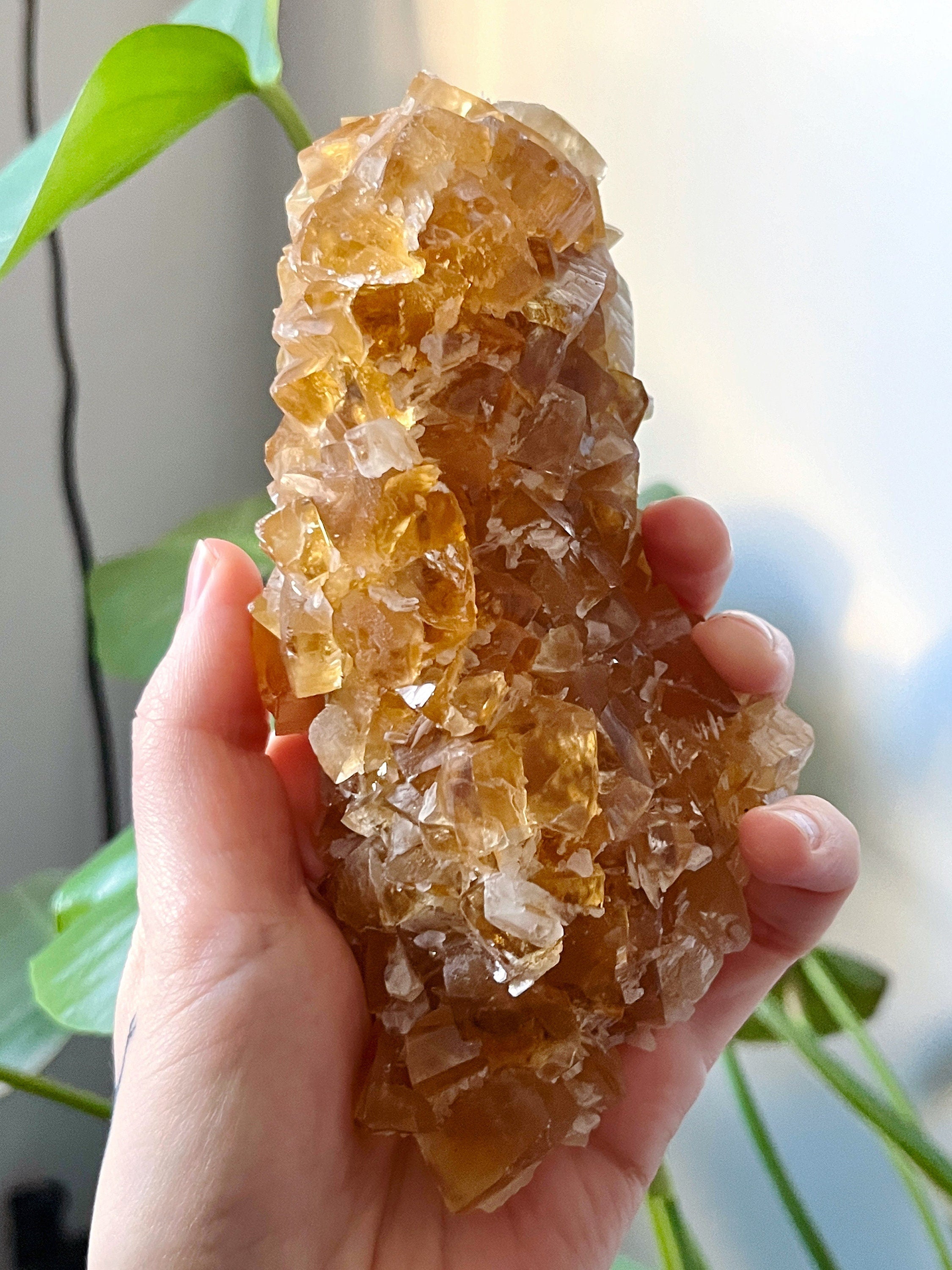 Large Raw Honey Calcite Crystal, Natural Yellow-Orange Calcite Specimen