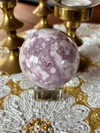 Purple Amethyst Flower Agate Sphere, Polished Sphere with Sparkly Druzy Caves