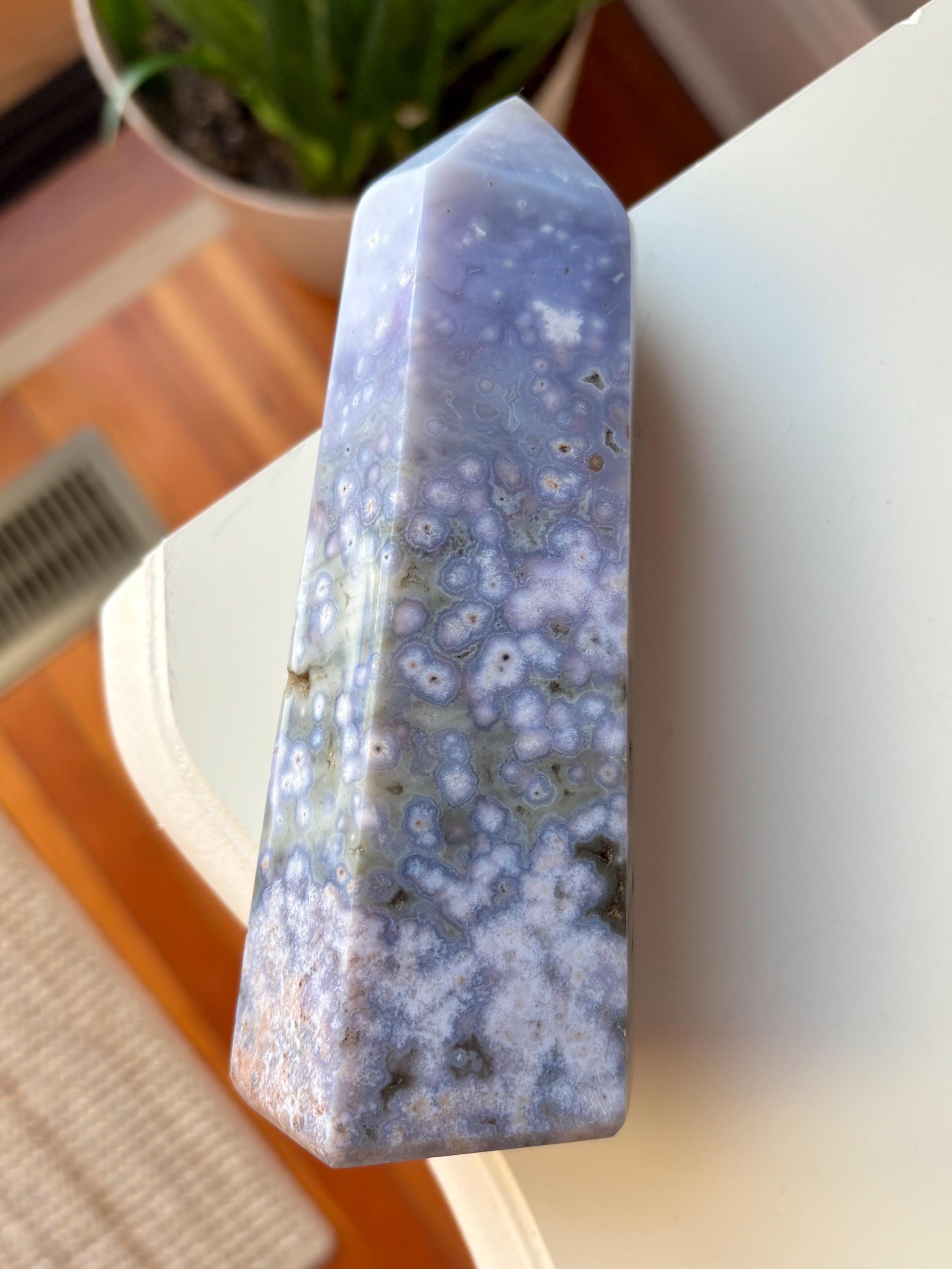 Large Ocean Jasper Flower Agate Tower, Natural Polished Orbicular Sea Jasper Point