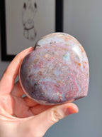 Large Pastel Ocean Jasper Crystal Heart, Polished Rainbow Sea Jasper Carving
