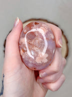 Pink Carnelian Flower Agate Palmstone