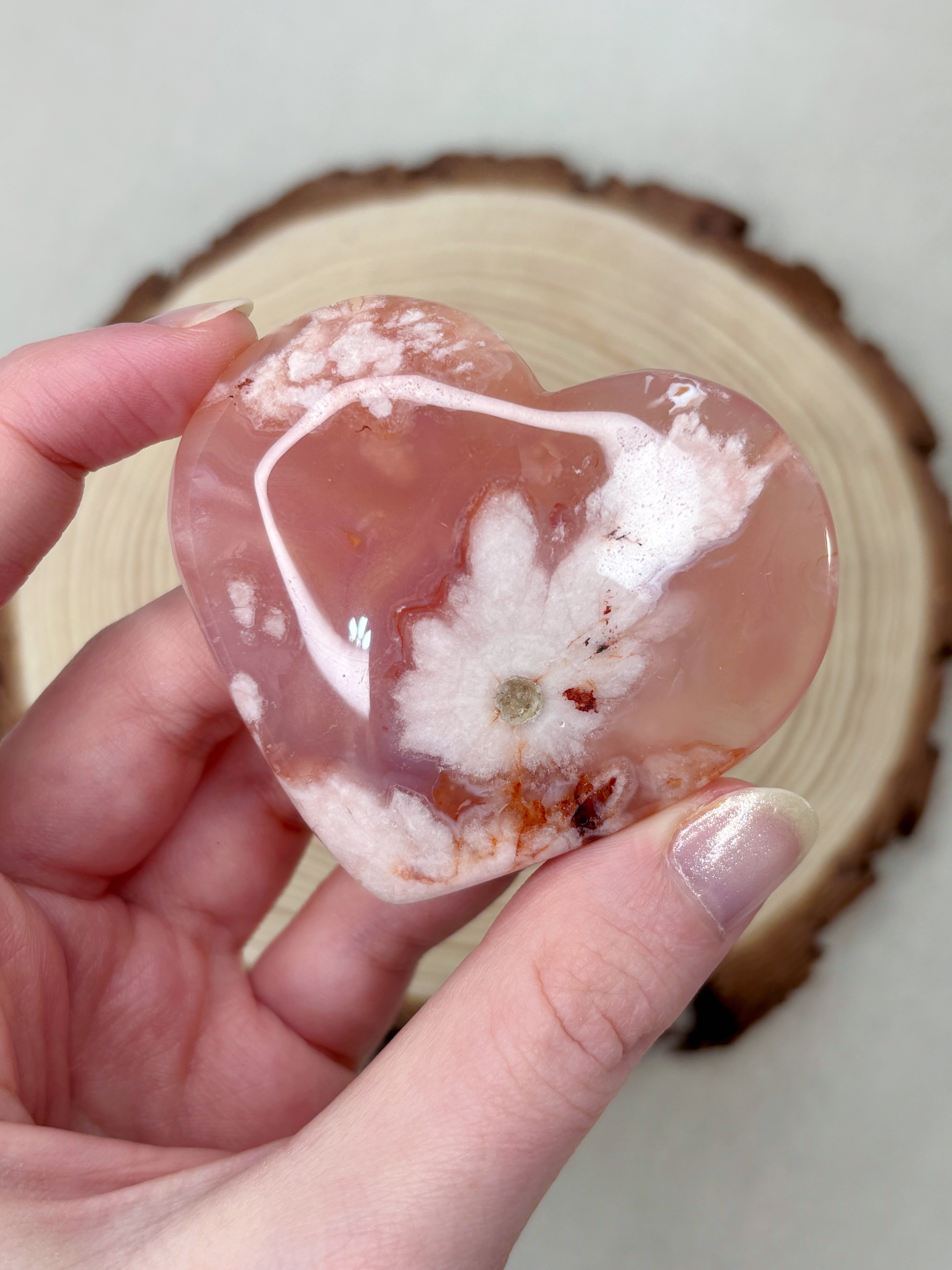 Pink Carnelian Flower Agate Heart