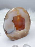 Sugary Pink Amethyst & Yellow Agate Freeform, Polished Agate Amethyst Geode Cut Base with Raw Druzy Center