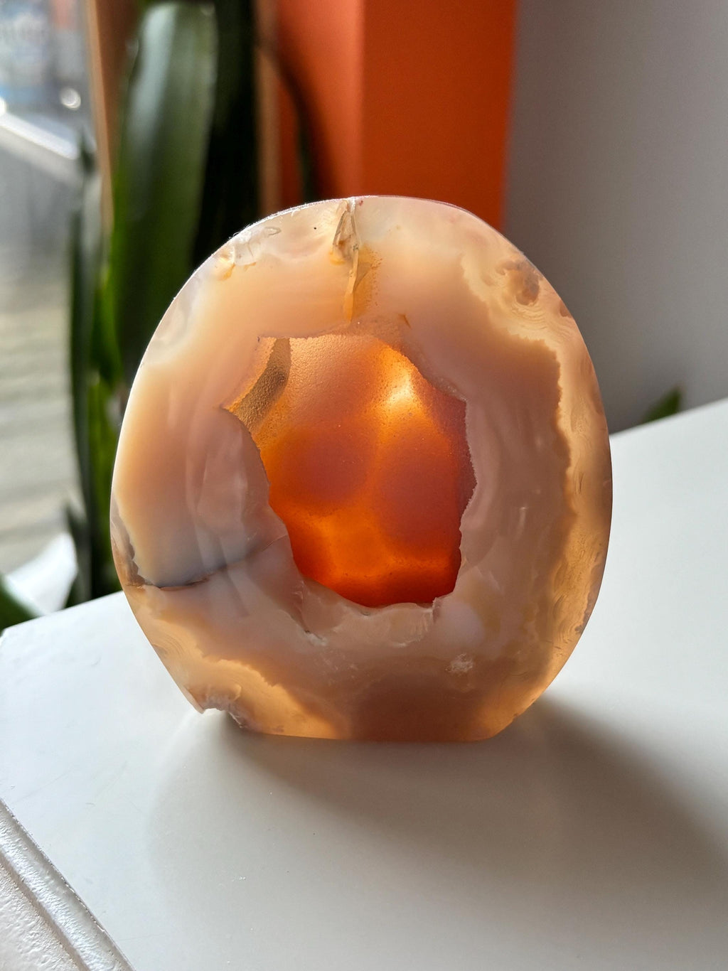Sugary Pink Amethyst & Yellow Agate Freeform, Polished Agate Amethyst Geode Cut Base with Raw Druzy Center