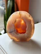 Sugary Pink Amethyst & Yellow Agate Freeform, Polished Agate Amethyst Geode Cut Base with Raw Druzy Center