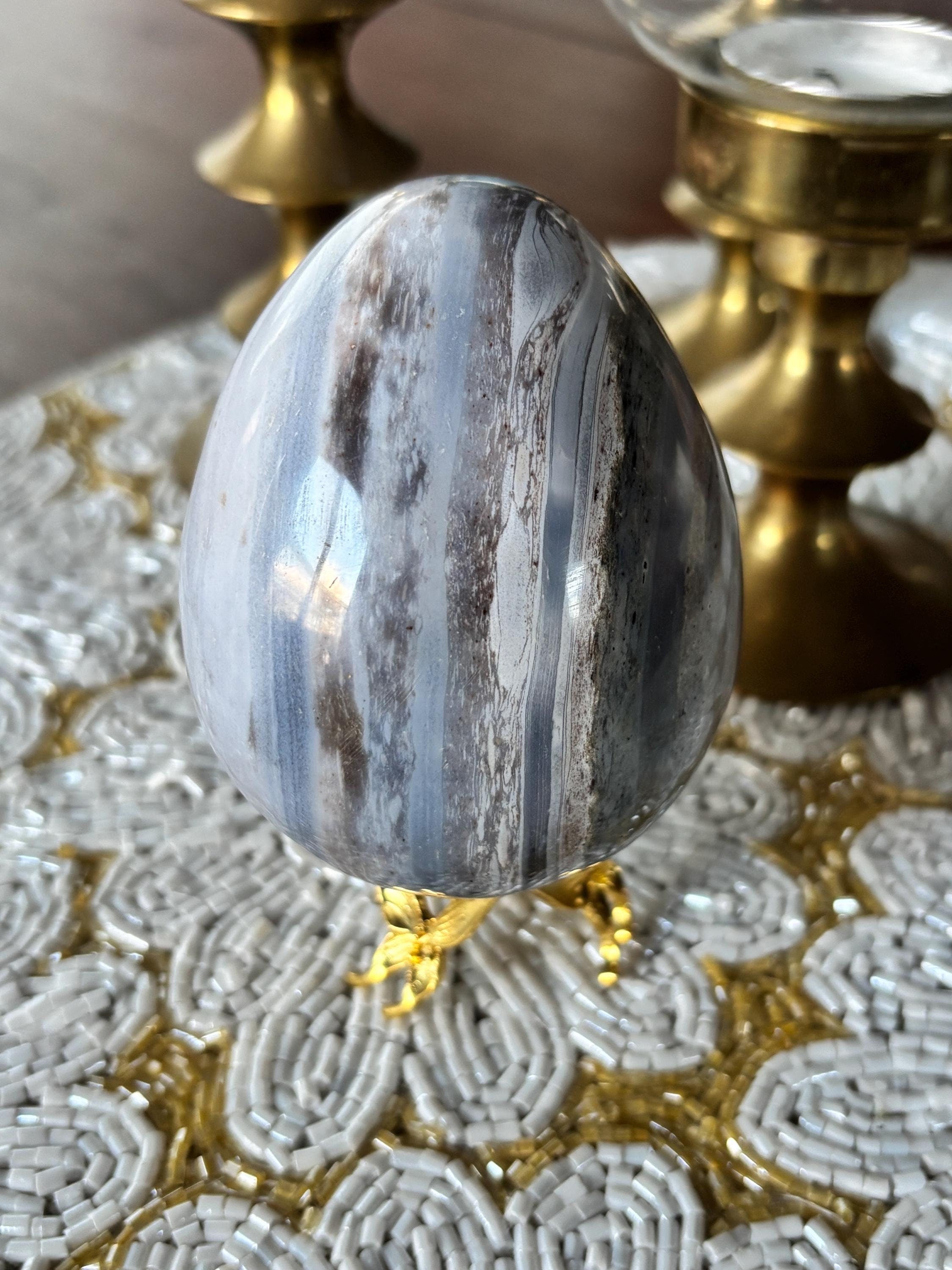 Large Blue Ocean Jasper Egg, Sea Jasper Crystal Carving