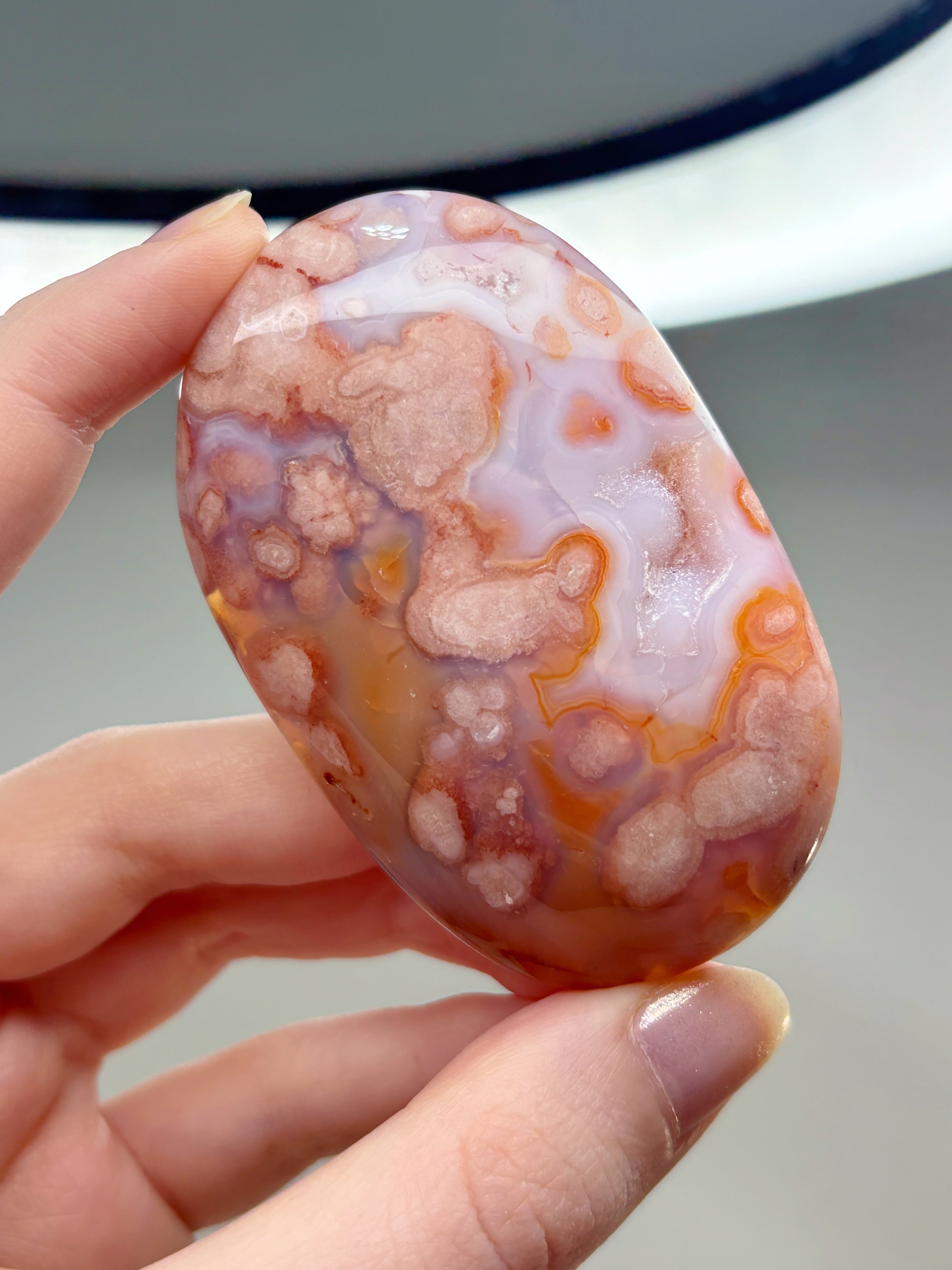 Pink Carnelian Flower Agate Palmstone