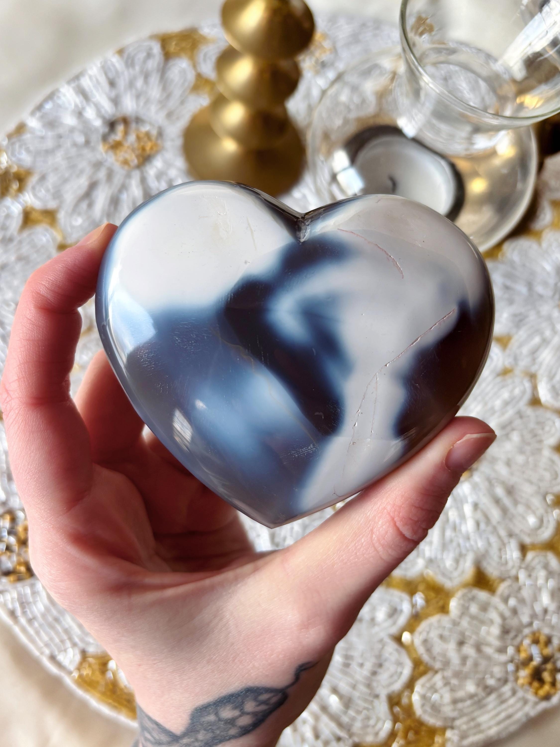 Blue Orca Agate Crystal Heart