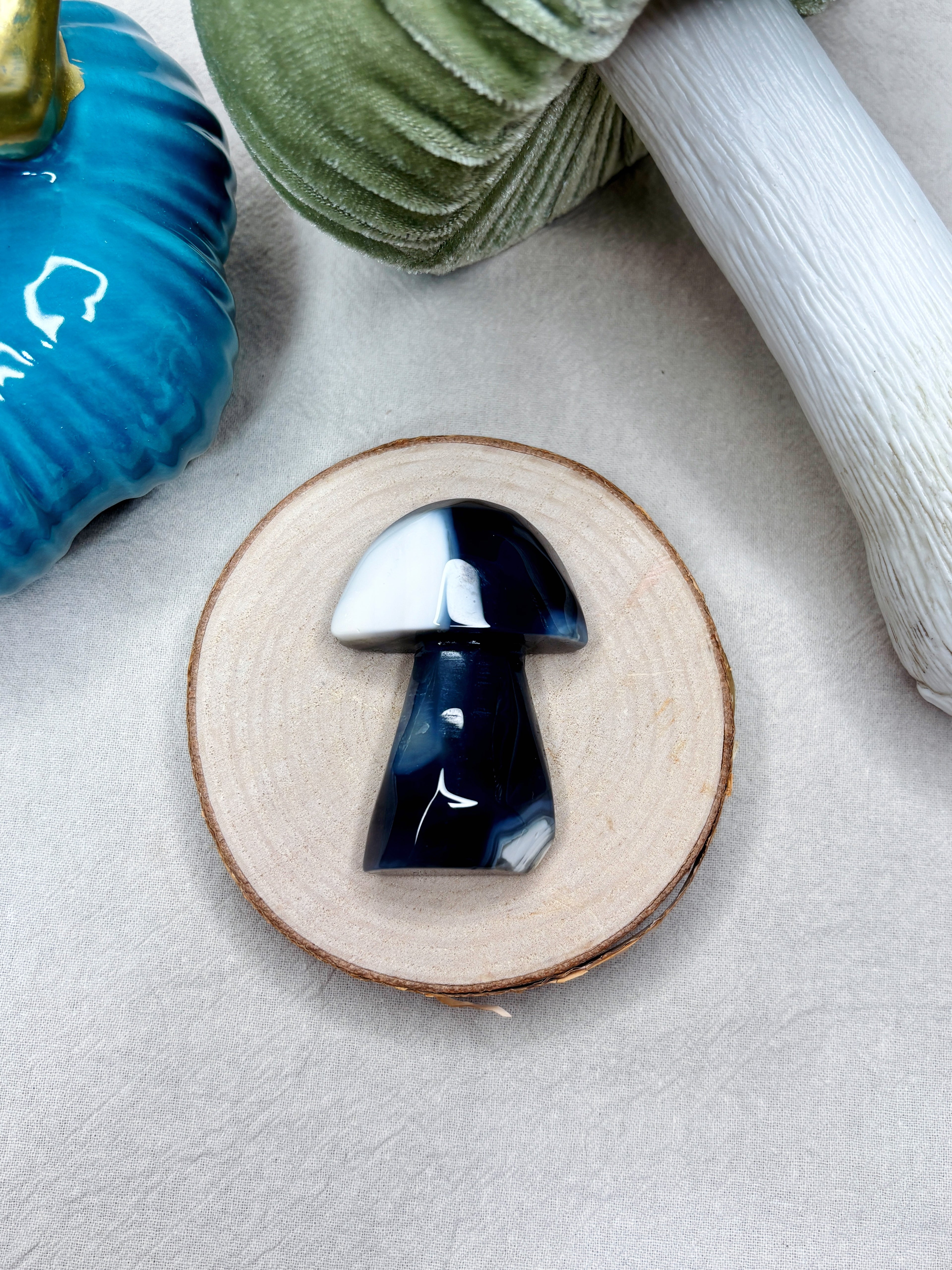 Blue Orca Agate Mushroom, Hand-Carved Natural Gemstone Mushroom