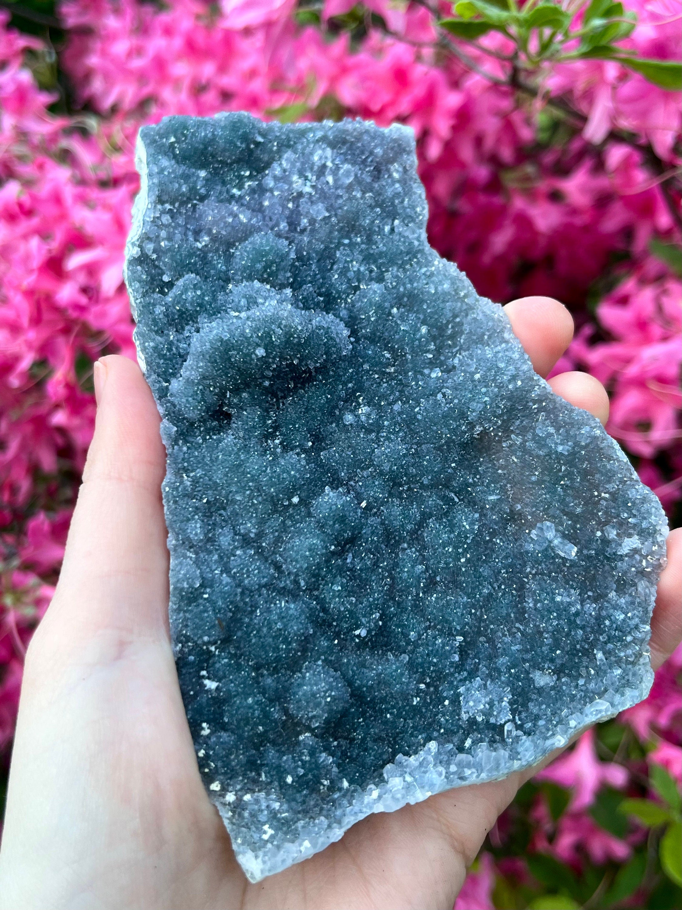 Raw Green Amethyst Slab, "Rainbow" Galaxy Amethyst Crystal