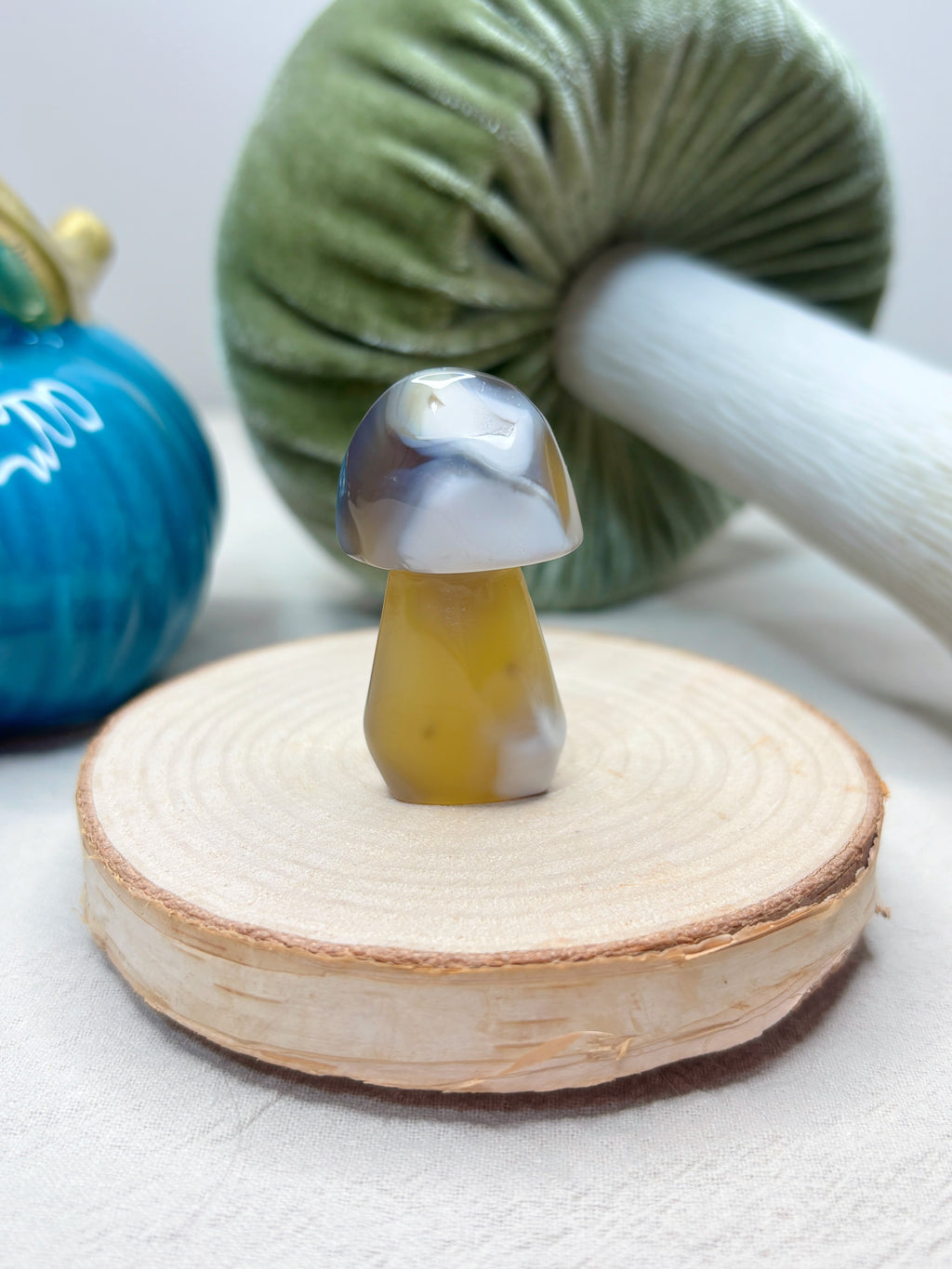 Yellow Orca Agate Mushroom Crystal, Hand Carved Gemstone Mushroom