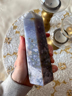 Large Ocean Jasper Flower Agate Tower, Natural Polished Orbicular Sea Jasper Point