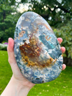 Huge Ocean Jasper Freeform, Polished Blue & Pink Sea Jasper Cut Base