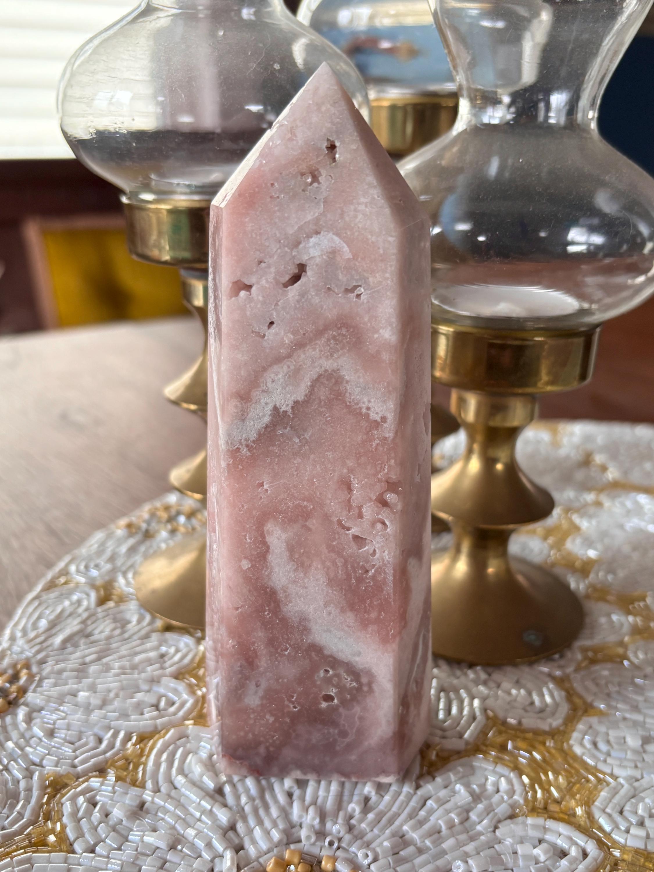 Large Pink Amethyst Flower Agate Tower with Botryoidal Formations