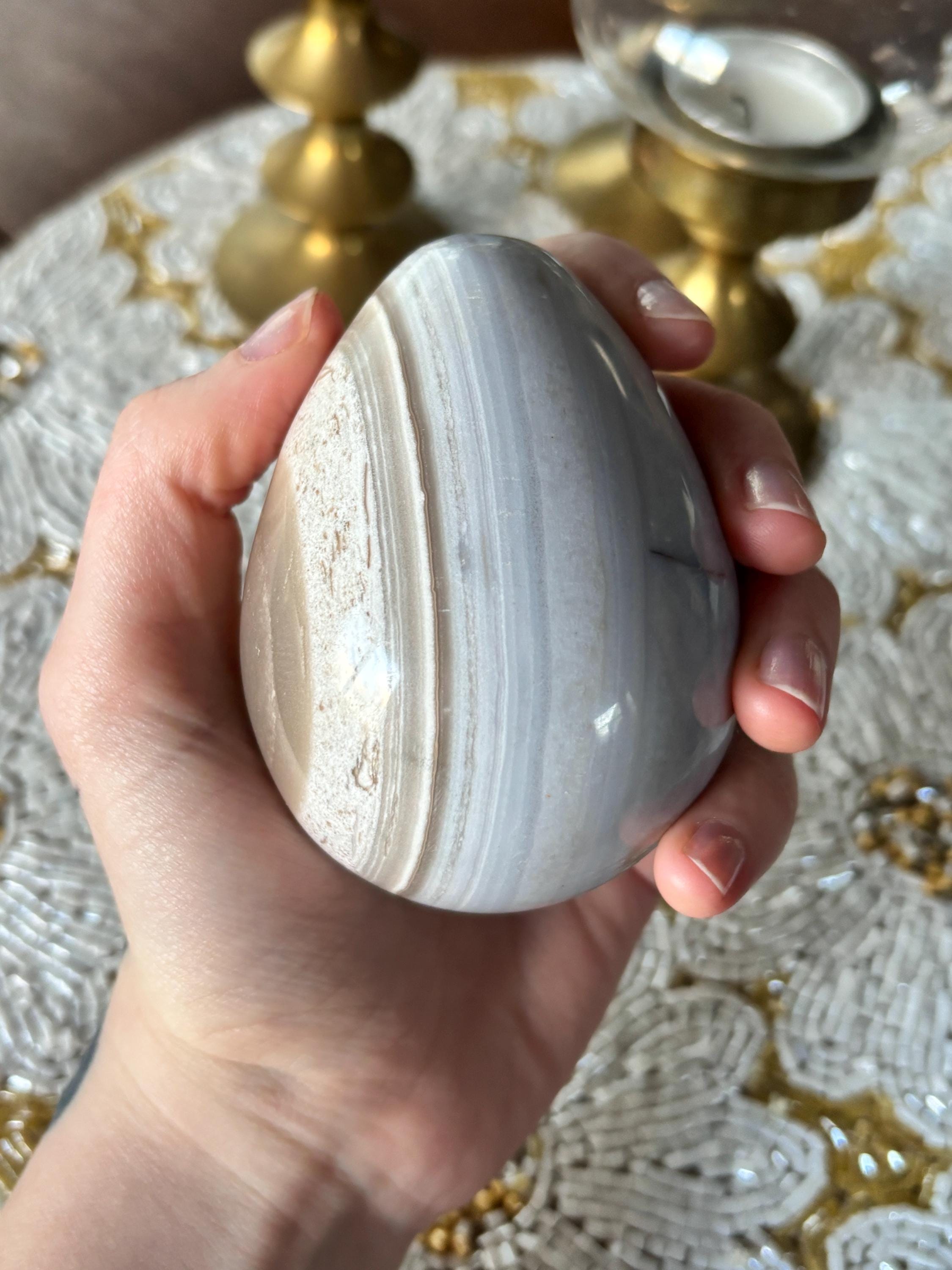 Large Blue Ocean Jasper Egg, Sea Jasper Crystal Carving