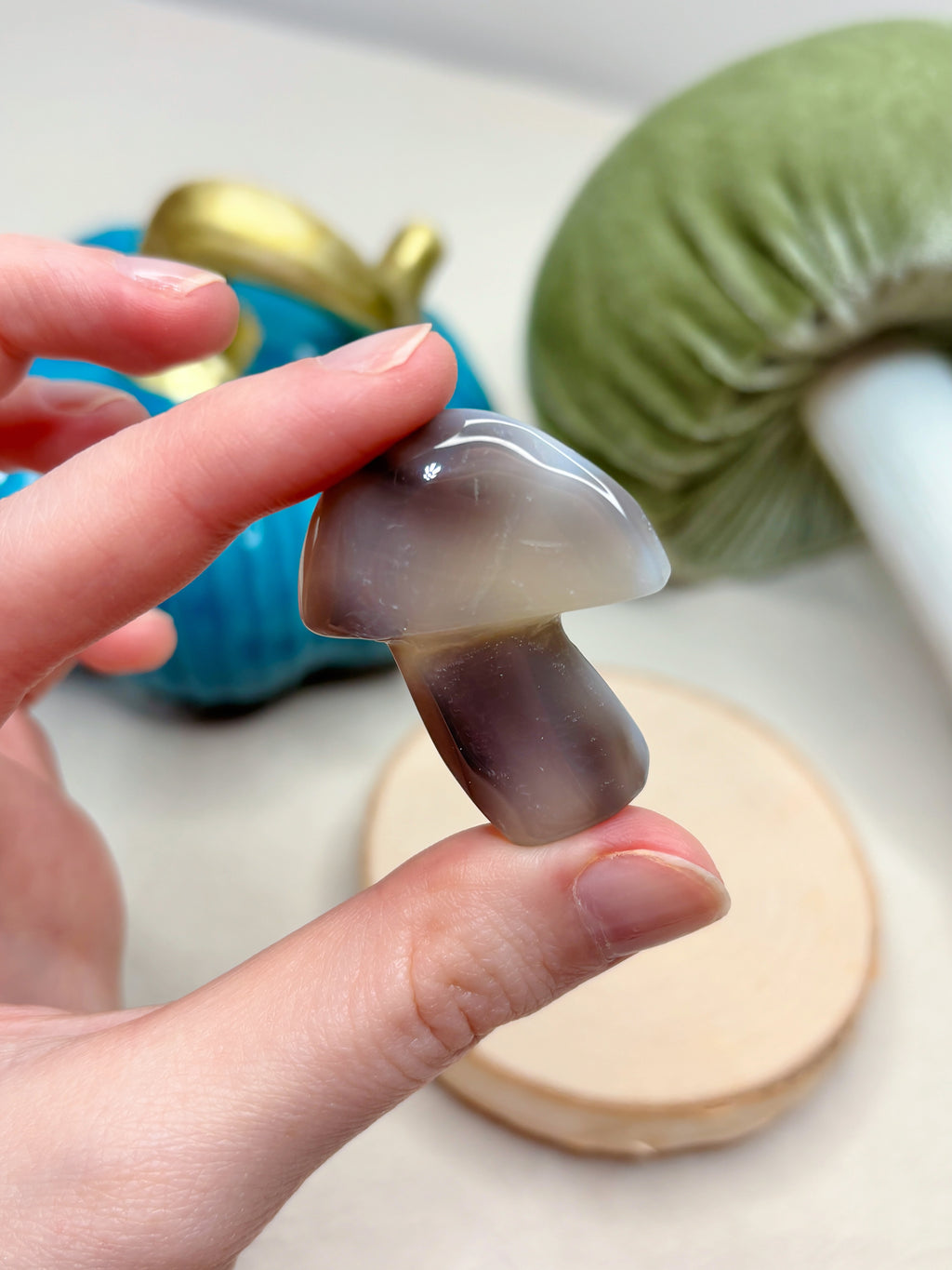 Orca Agate Mushroom Crystal, Hand Carved Natural Gemstone Mushroom