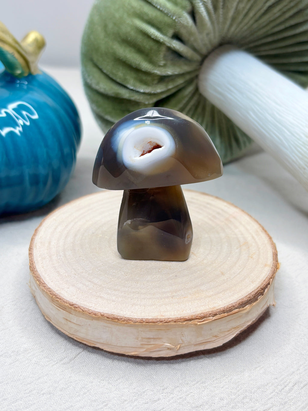 Orca Agate Mushroom Crystal, Hand Carved Natural Gemstone Mushroom