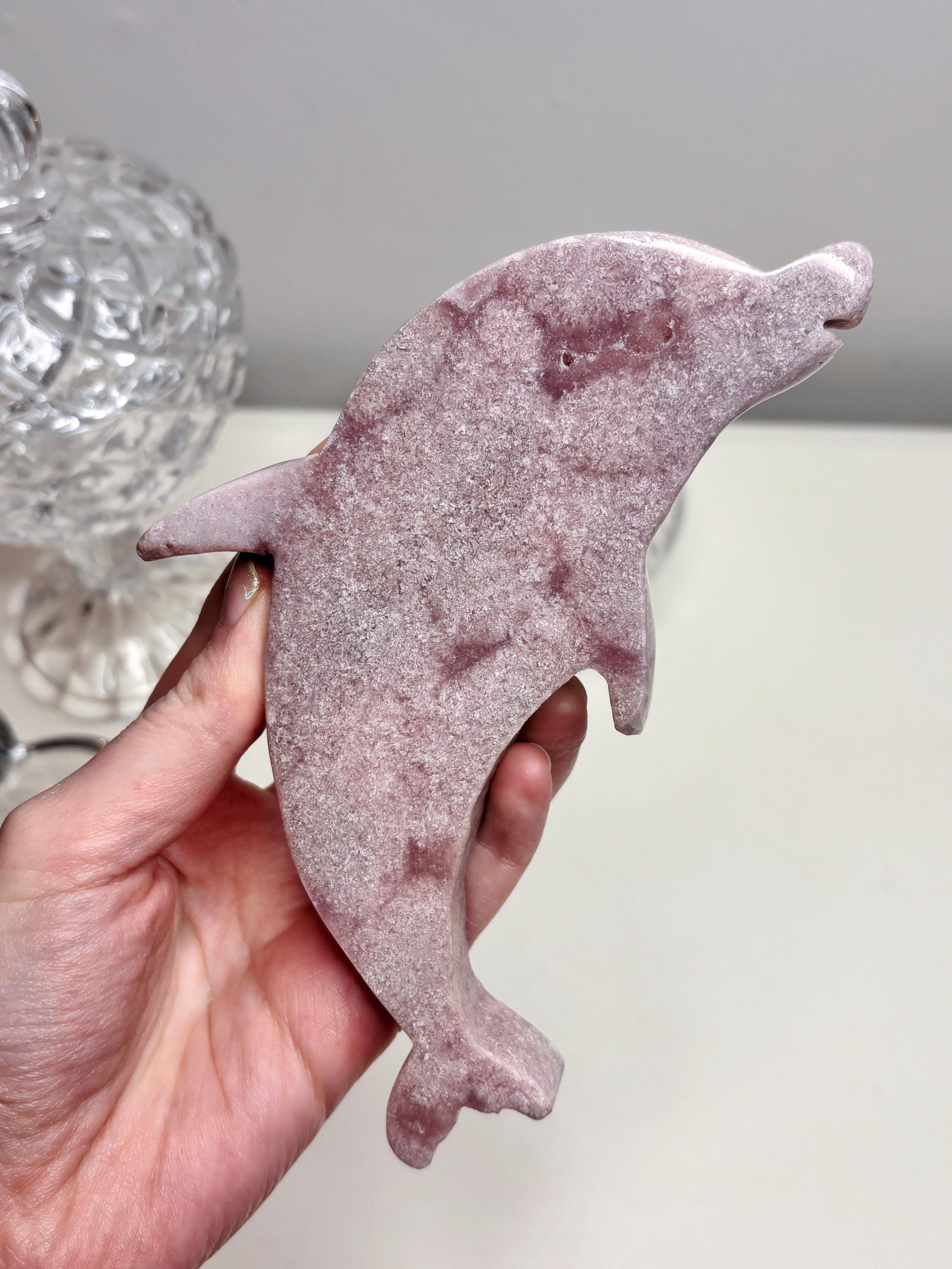 Pink Amethyst Dolphin Crystal with Gold Stand