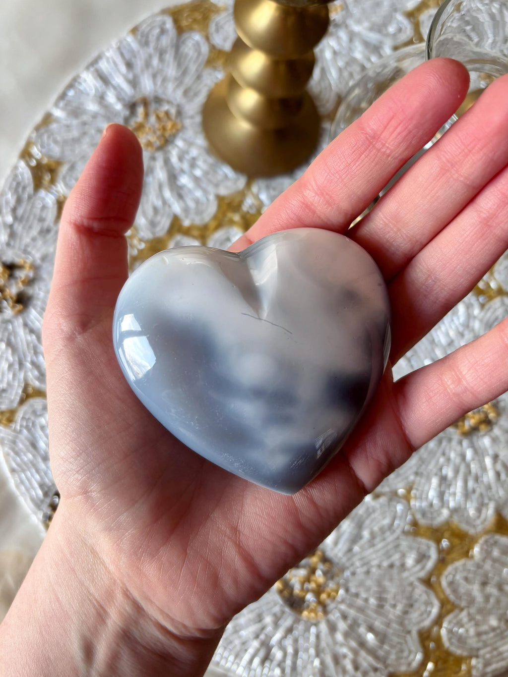 Puffy Blue Orca Agate Heart