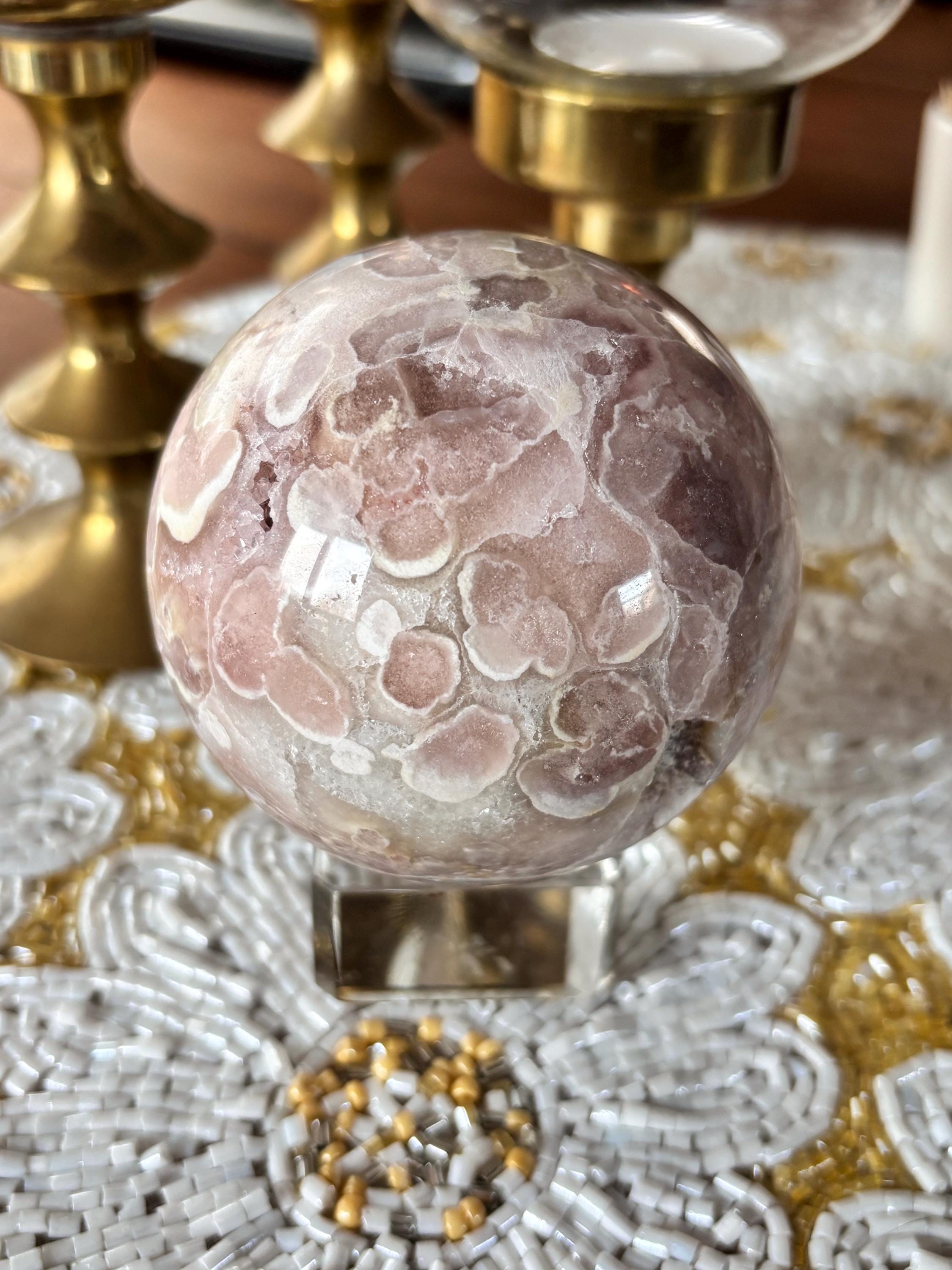 Large Pink Amethyst with Yellow Flower Agate Sphere