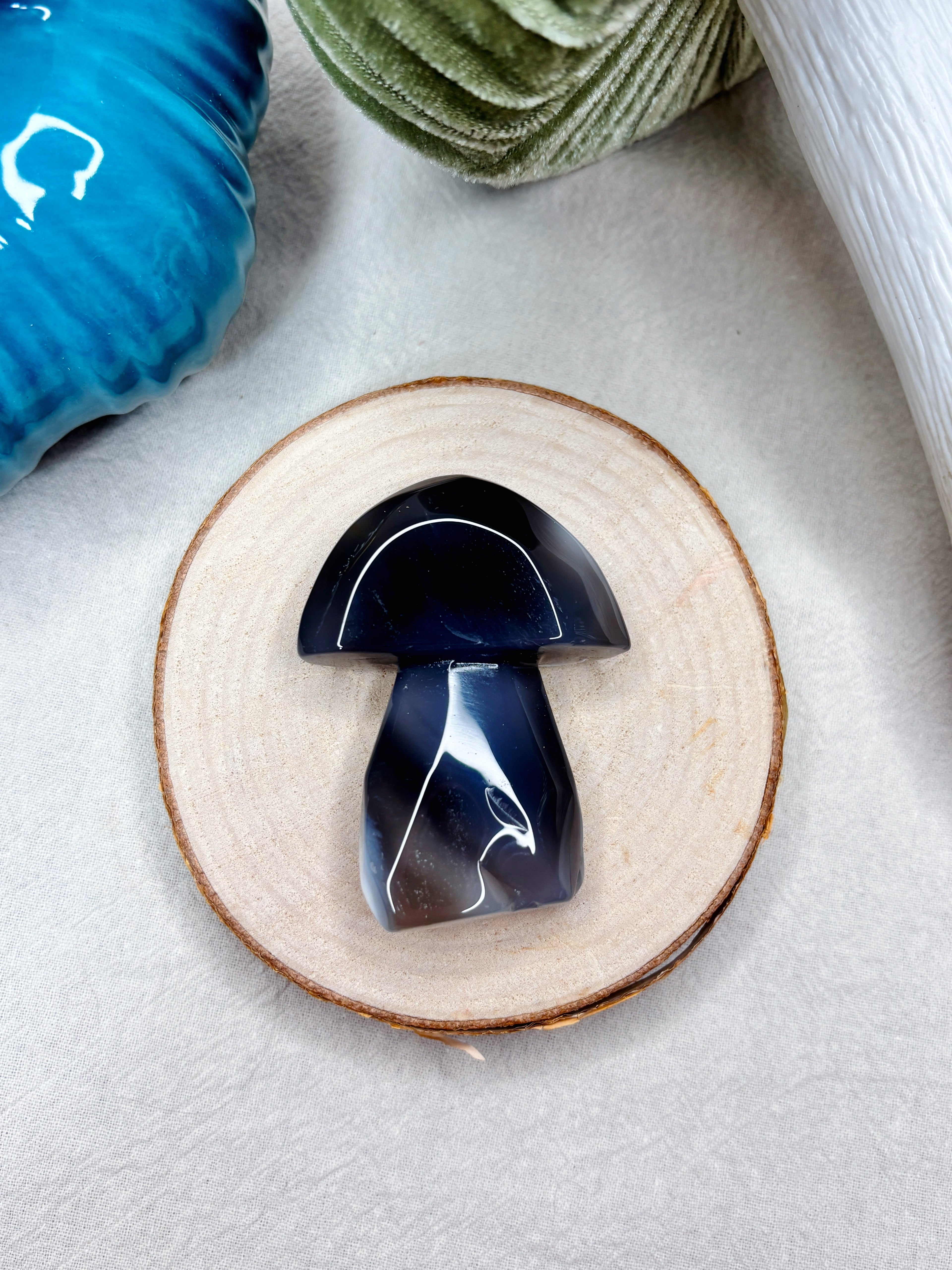 Orca Agate Mushroom Crystal, Hand Carved Natural Gemstone Mushroom