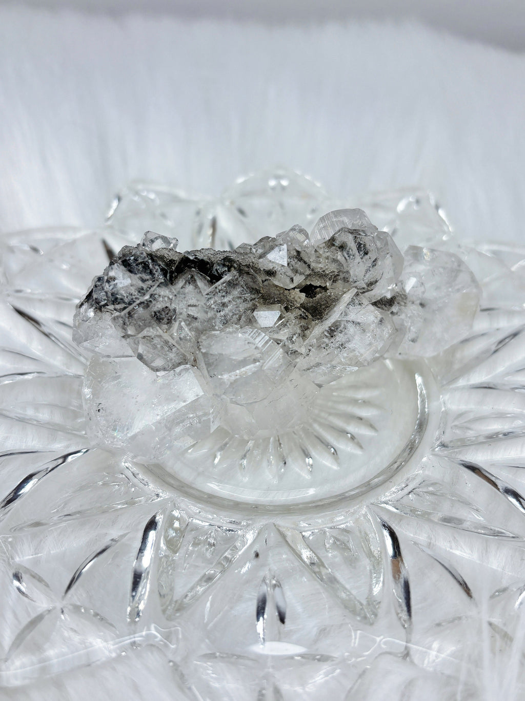 Diamond Apophyllite with Black Hematite, Raw Rainbow Apophyllite Cluster/Mineral Specimen