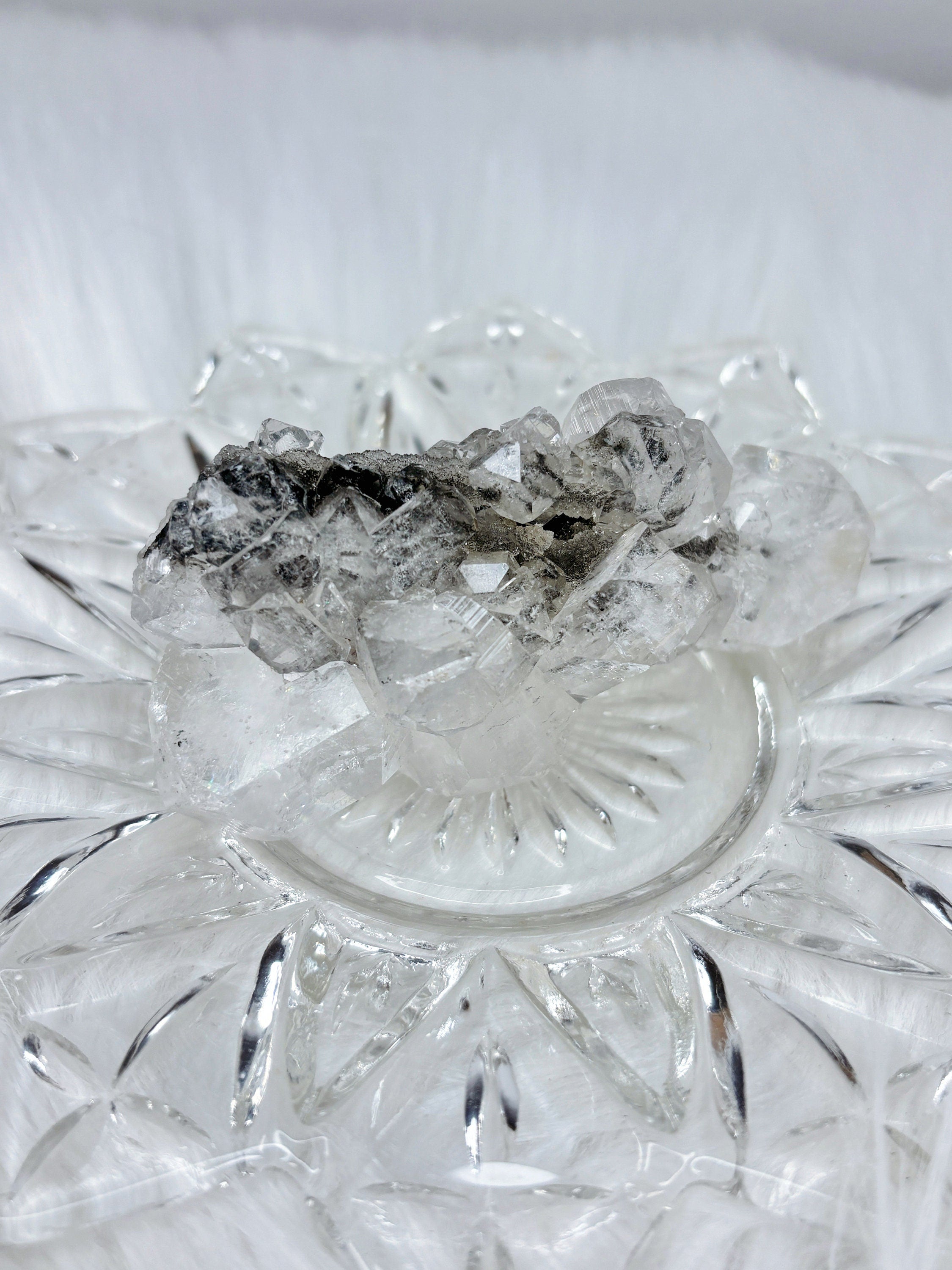Diamond Apophyllite with Black Hematite, Raw Rainbow Apophyllite Cluster/Mineral Specimen