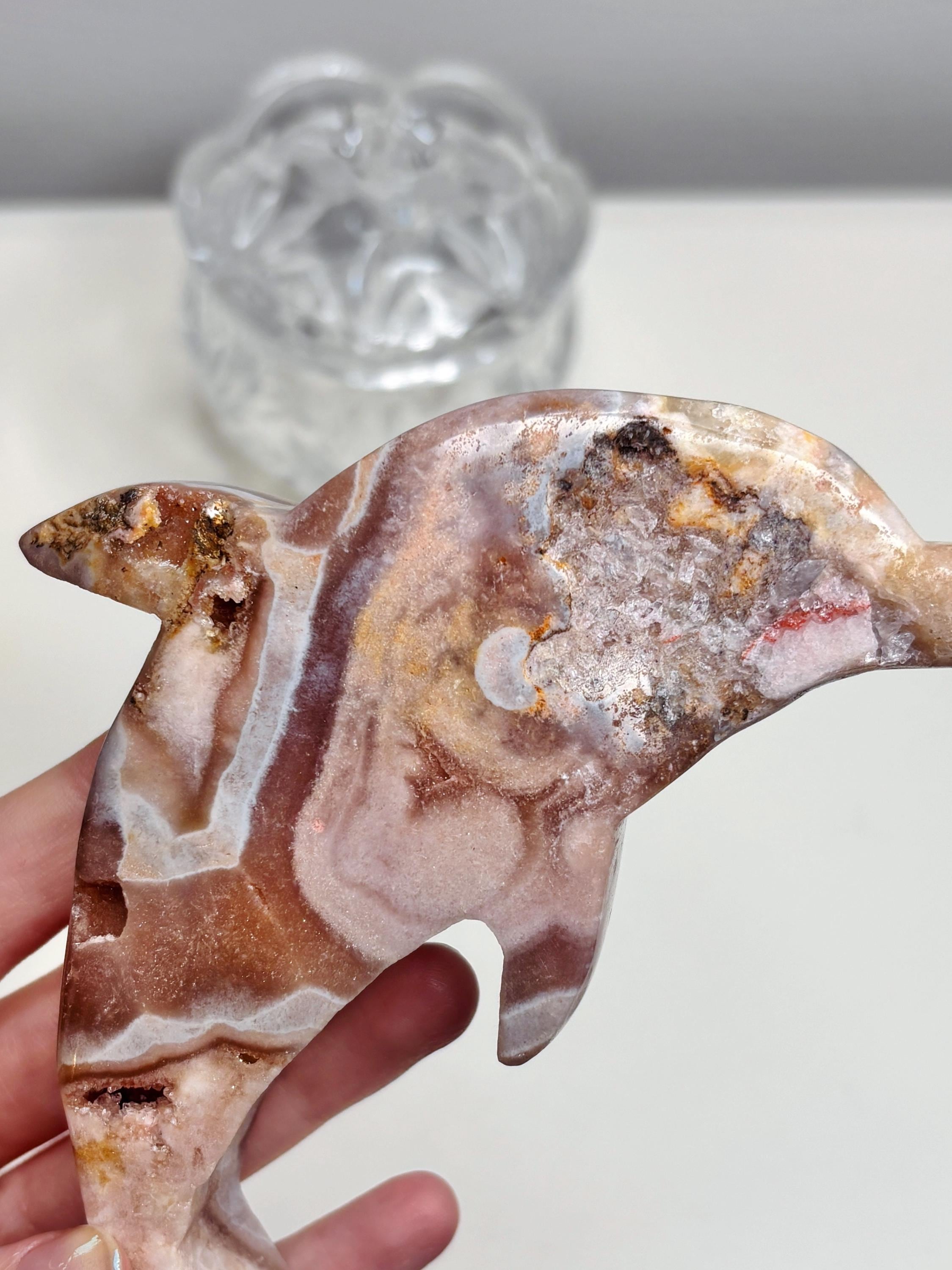 Yellow & Pink Amethyst Dolphin Crystal with Gold Stand,