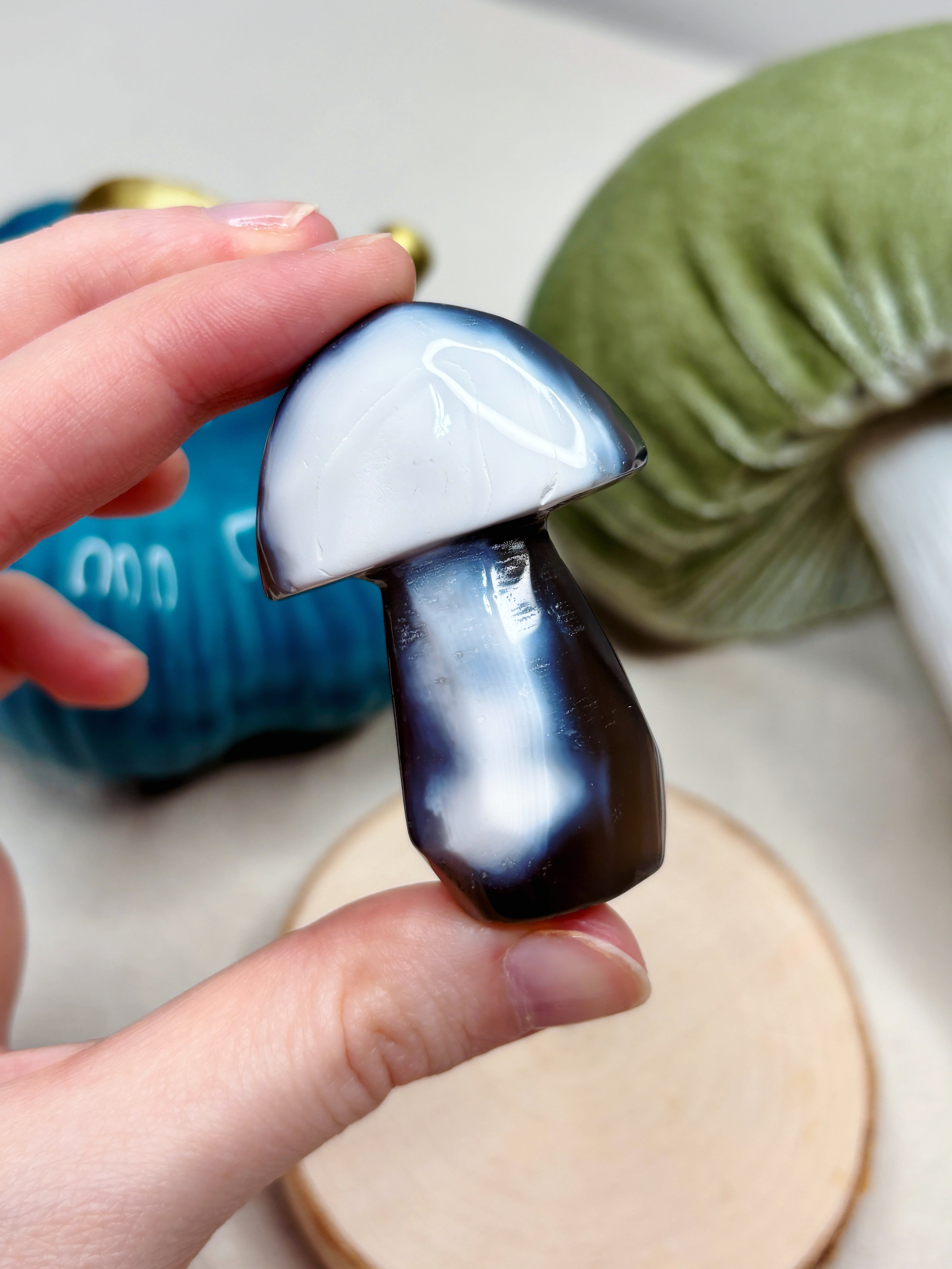 Orca Agate Mushroom Crystal, Hand Carved Natural Gemstone Mushroom